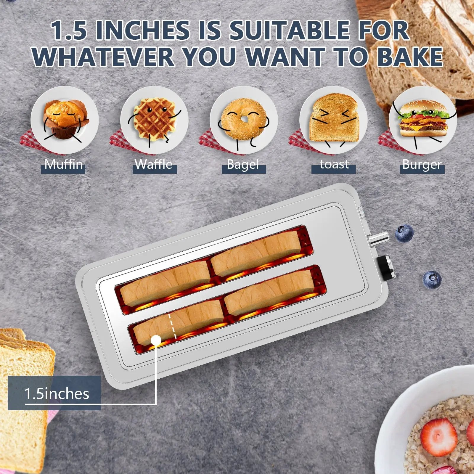4-Slice Extra Wide Long Slot Toaster (Silver, 1500W) by HouseOfZazla