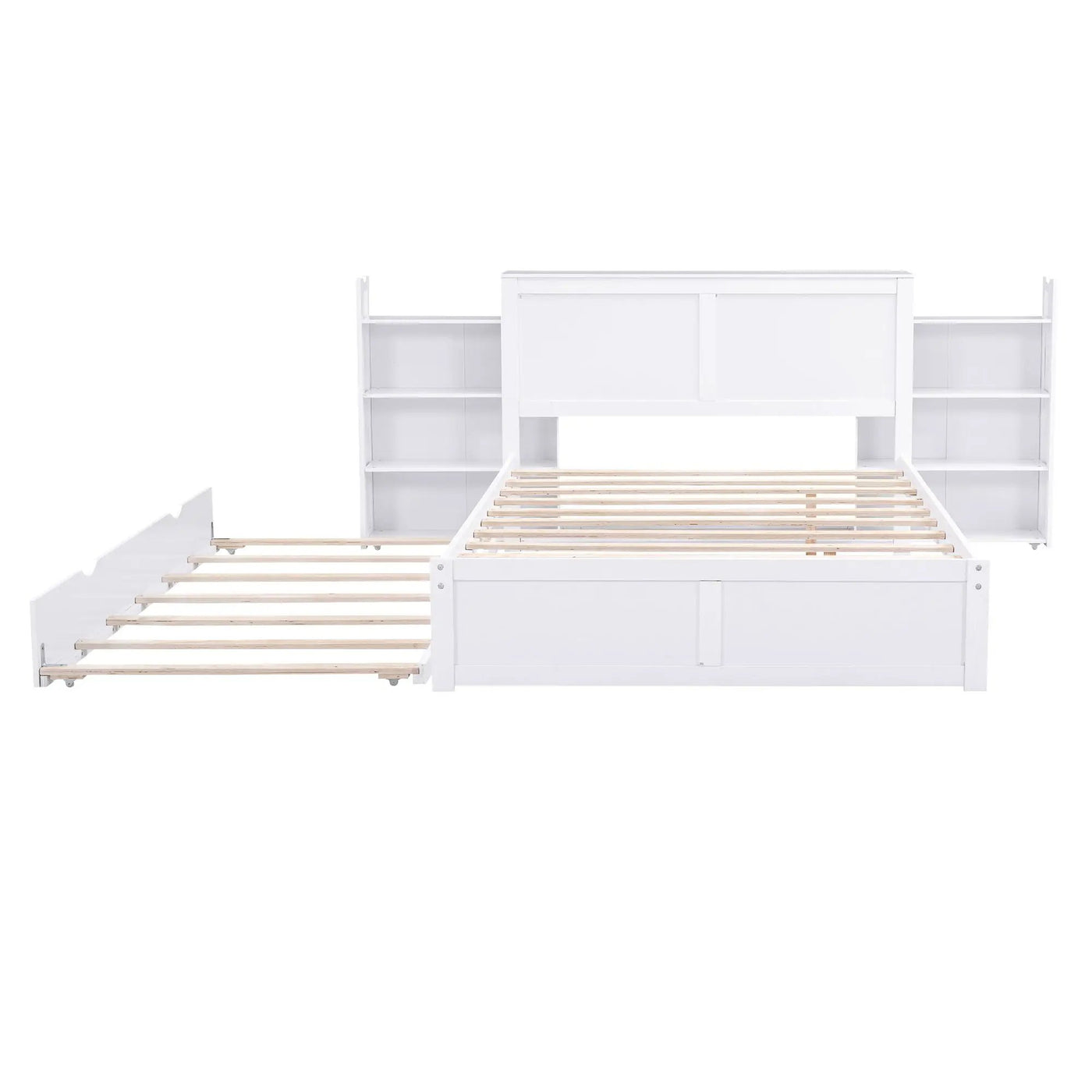 Storage Platform Bed With Pull Out Shelves And Trundle by HouseOfZazla