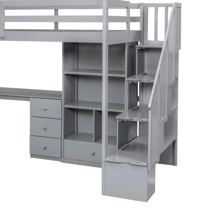 Loft Bed With L Shaped Desk, Drawers, Cabinet, And Storage Staircase by HouseOfZazla