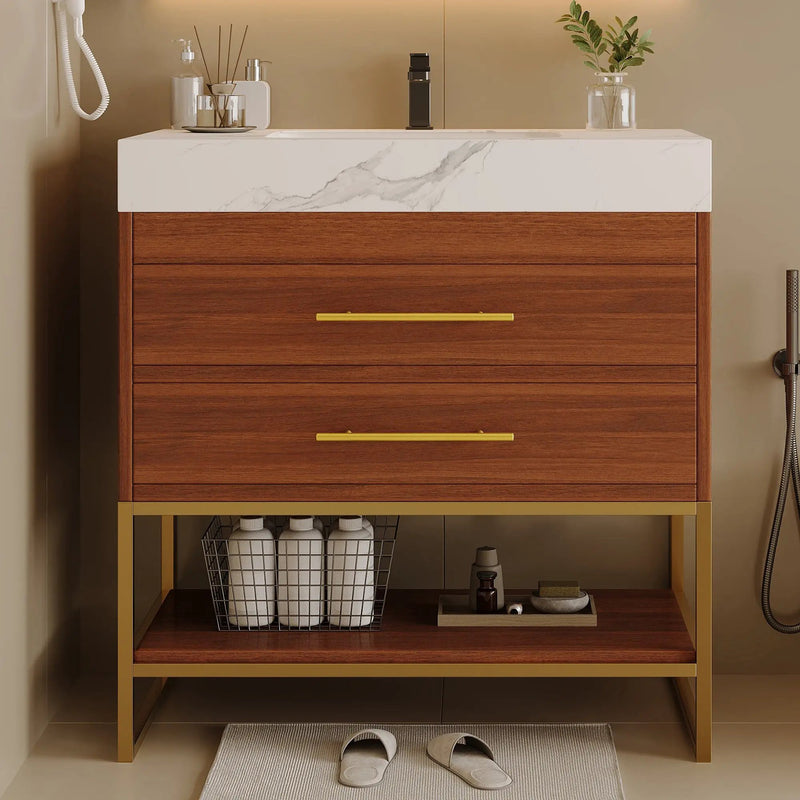 29.9" Modern Free-standing Bathroom Vanity with Sintered Stone Top by HouseOfZazla