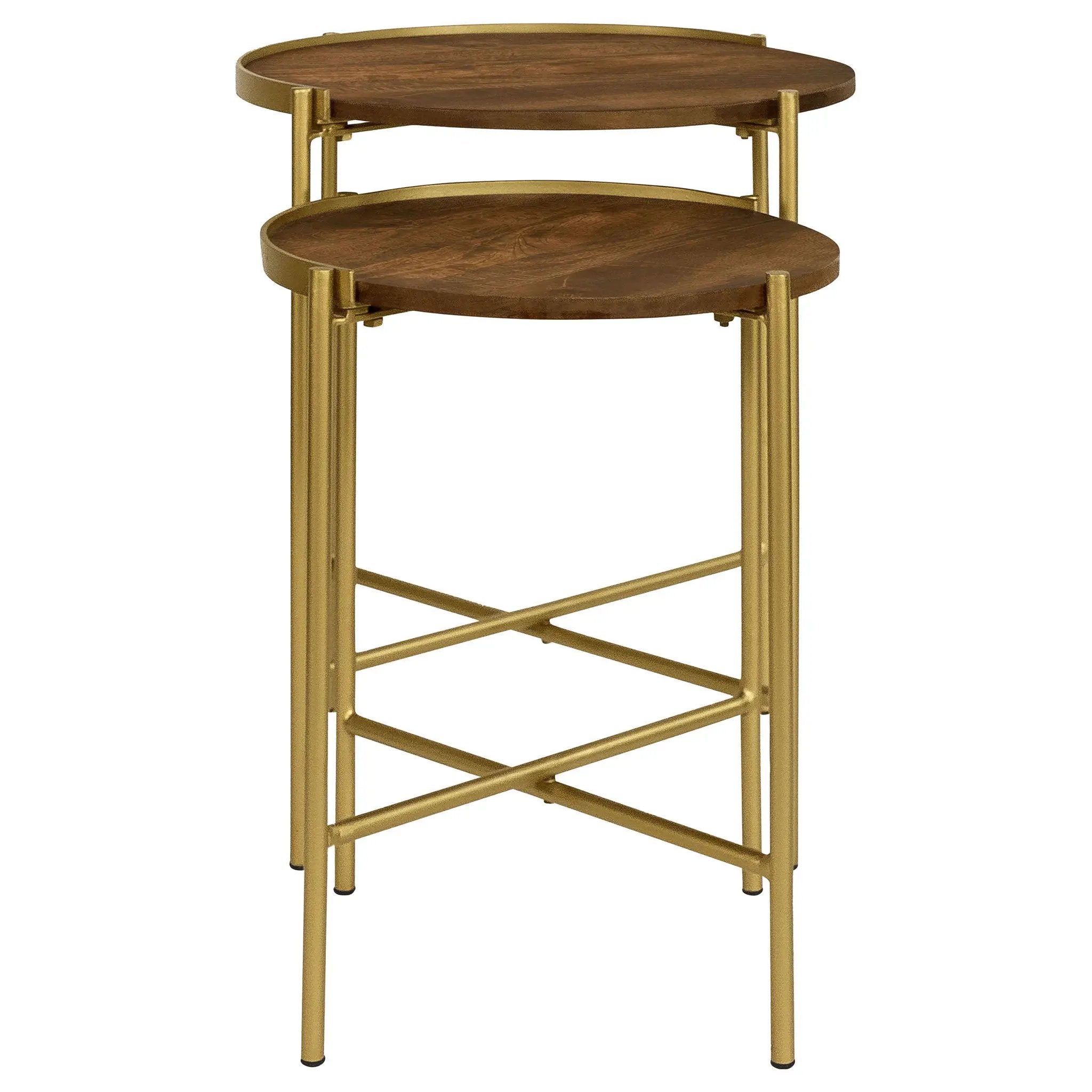 Malka 2-piece Round Wood Nesting Table Dark Brown and Gold by Unique Piece Furniture