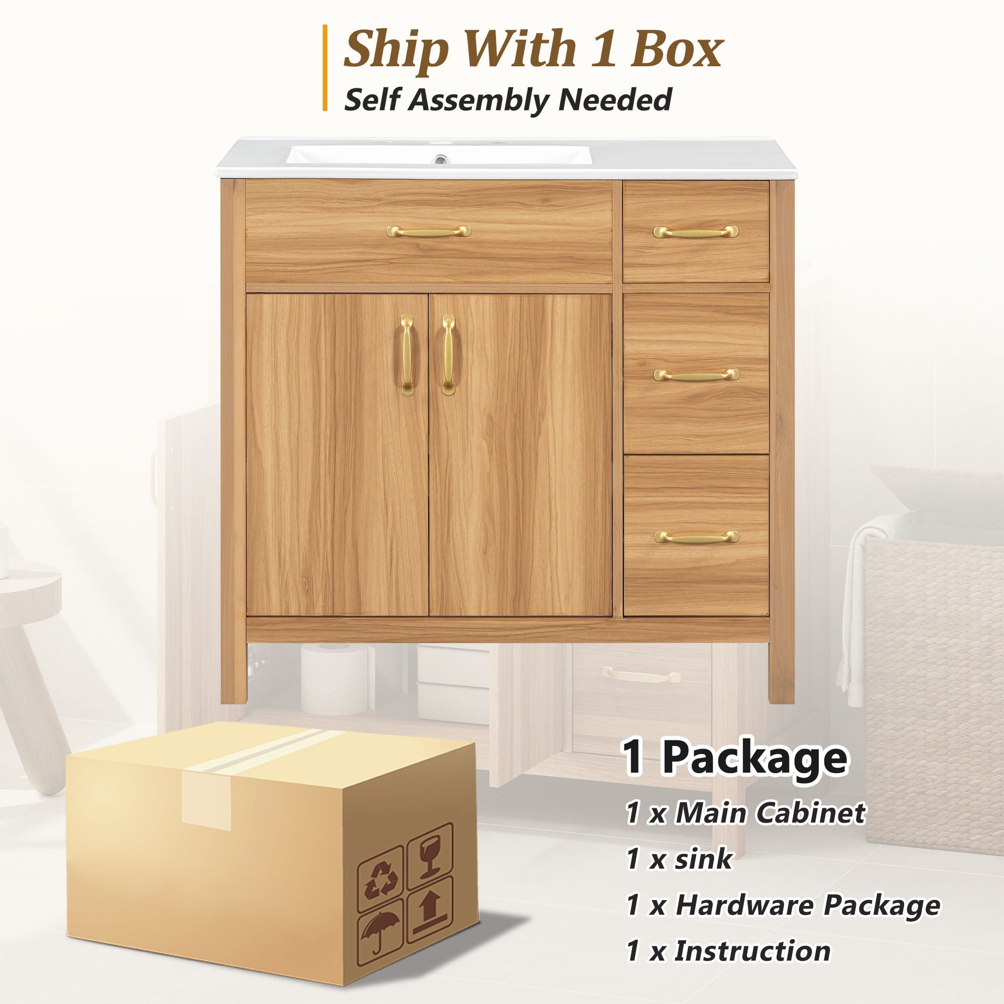 Bathroom Vanity, 2 Soft Close Doors, 3 Soft Close Drawers, Adjustable Shelf - Wood by HouseOfZazla