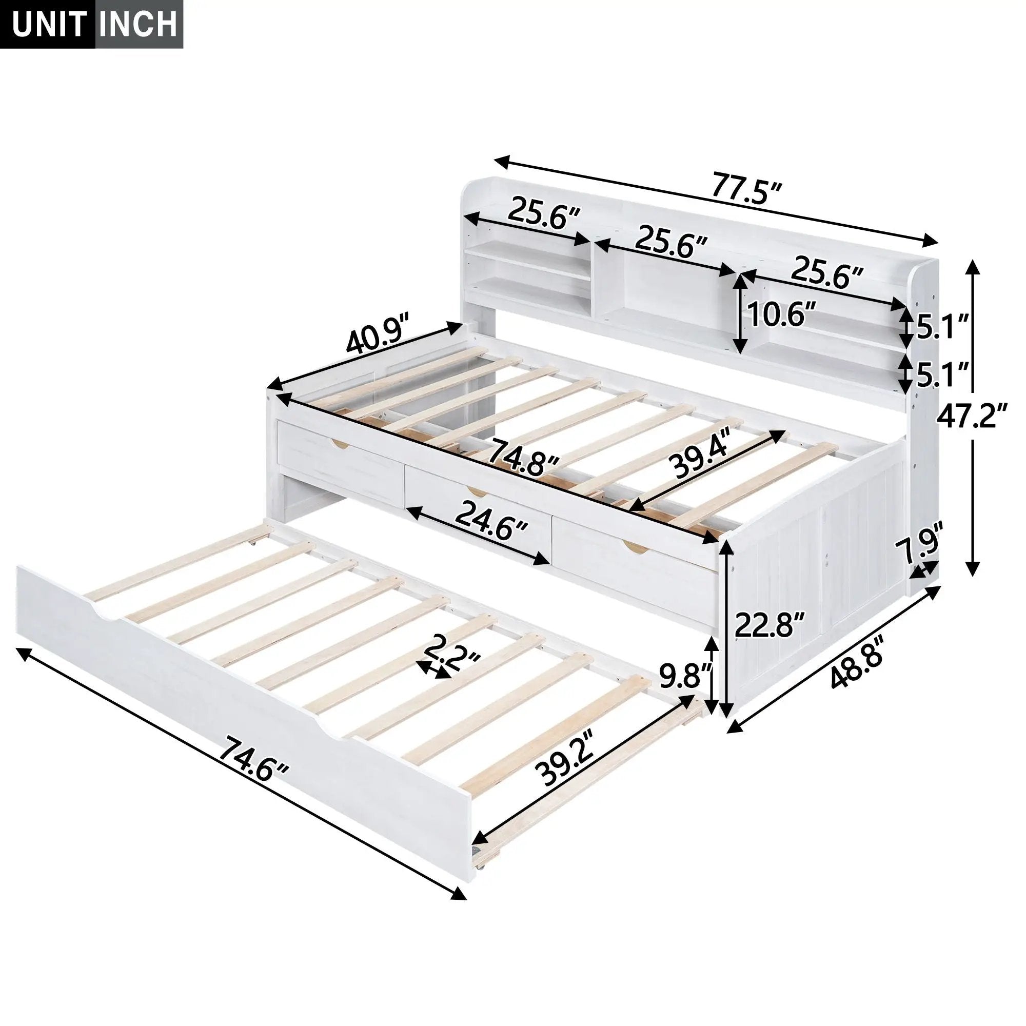Captain Bed With Built In Bookshelves, 3 Storage Drawers, And Trundle by Unique Piece Furniture