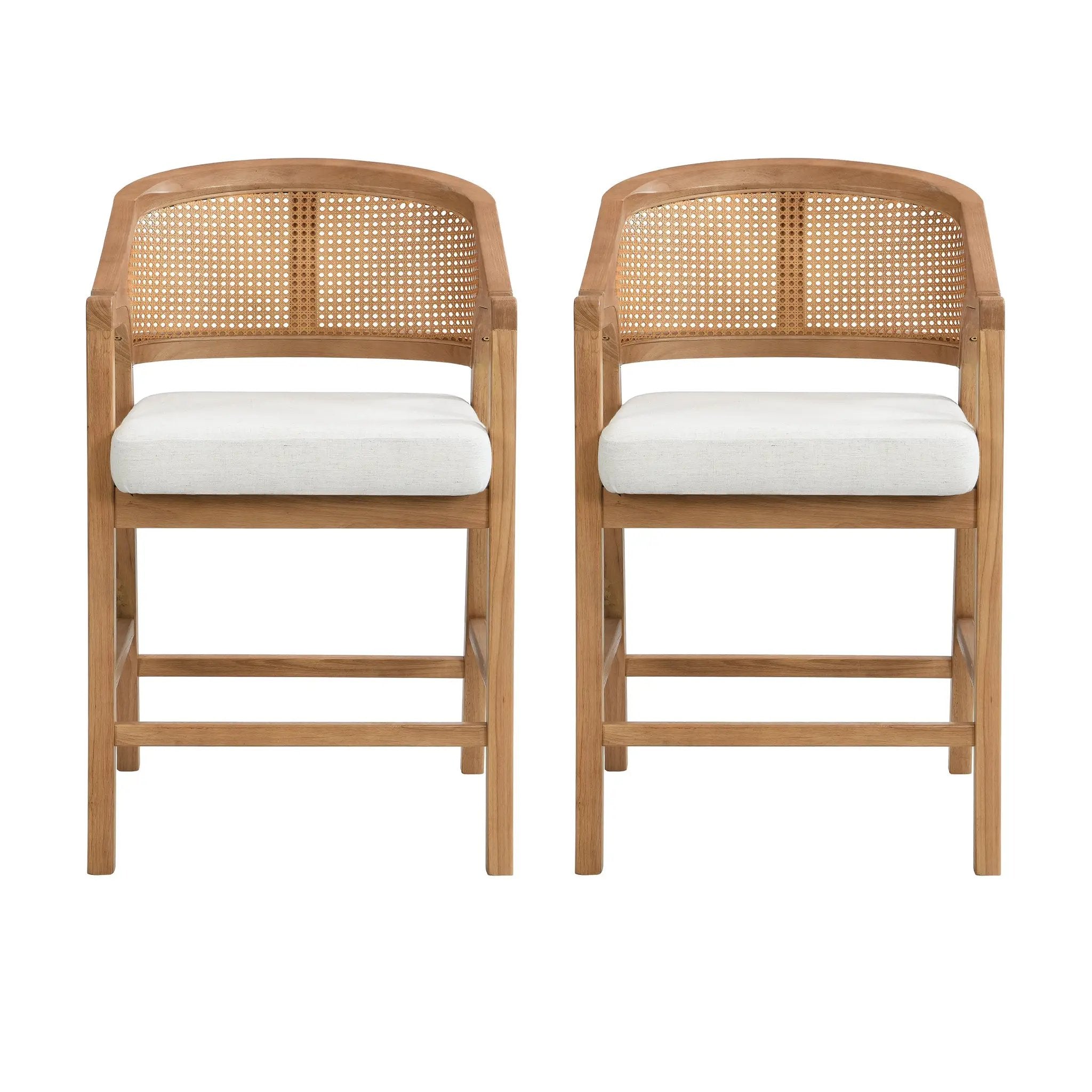 Wooden Frame Counter Stool with Rattan Back - Set of 2 by HouseOfZazla