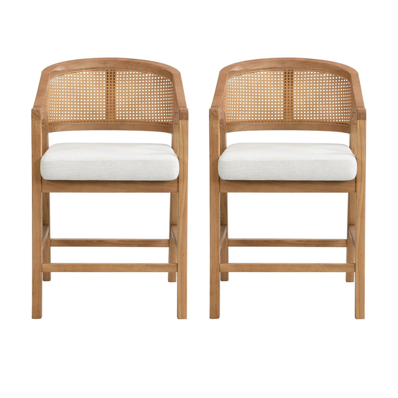 Wooden Frame Counter Stool with Rattan Back - Set of 2 by HouseOfZazla