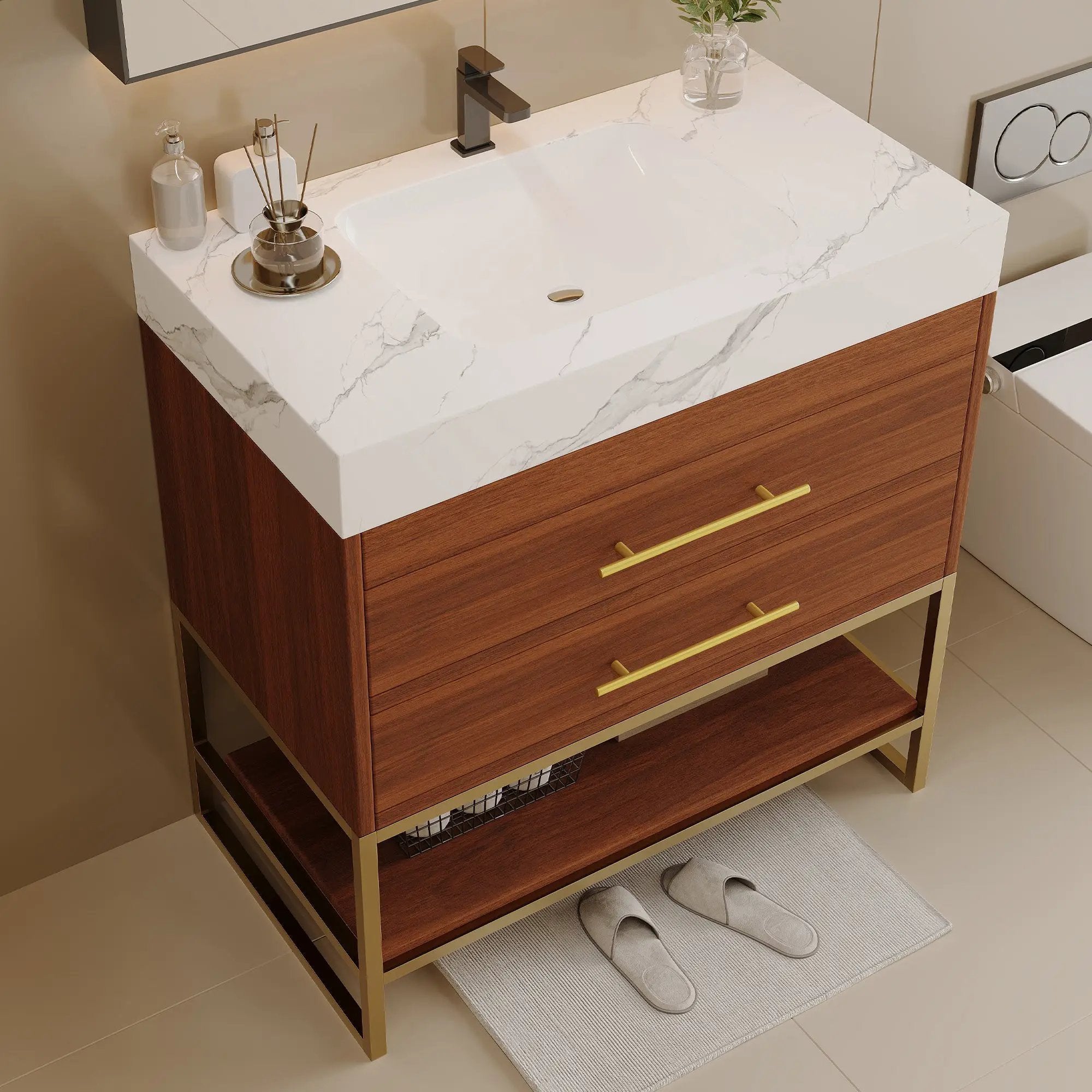 29.9" Modern Free-standing Bathroom Vanity with Sintered Stone Top by HouseOfZazla
