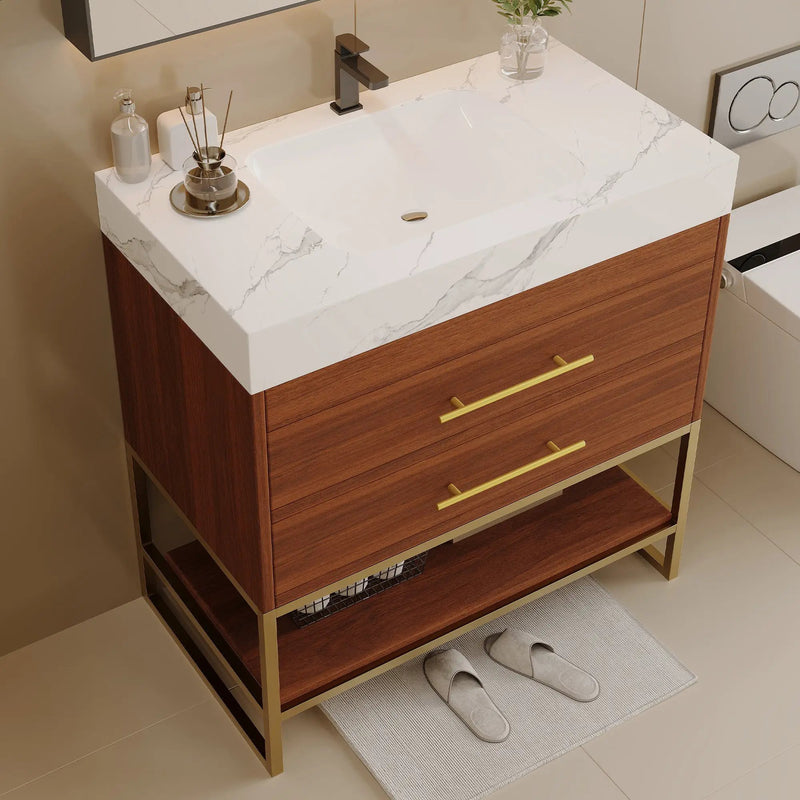 29.9" Modern Free-standing Bathroom Vanity with Sintered Stone Top by HouseOfZazla