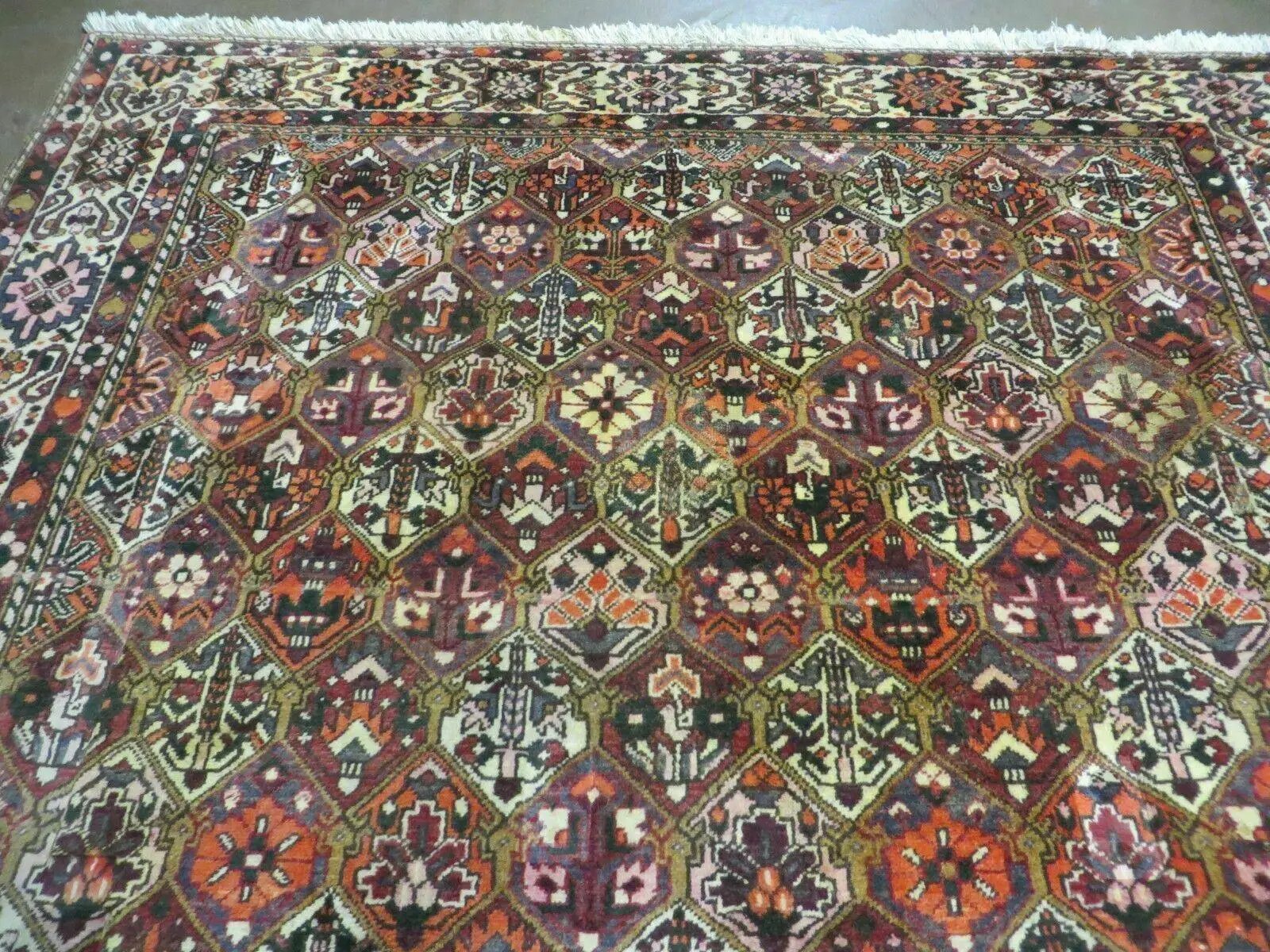 Antique Persian Bakhtiari Rug 7x10 - Multicolor Repeated Panel Design - Vegetable Dyed Rug - Hand Knotted Wool Room Sized Oriental Carpet 7 x 10 Rug by Jewel Rugs