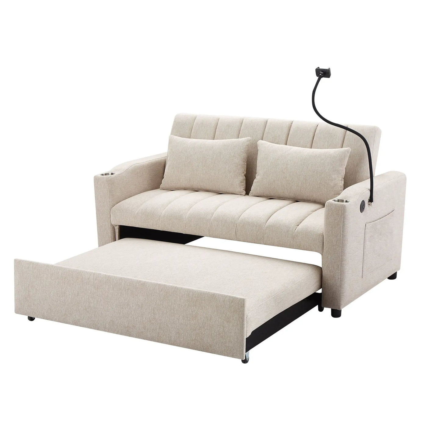 Convertible Sofa Bed Loveseat Sofa With Three USB Ports, Two Side Pockets, Two Cup Holders And 360° swivel Phone Holder For Living Room by HouseOfZazla