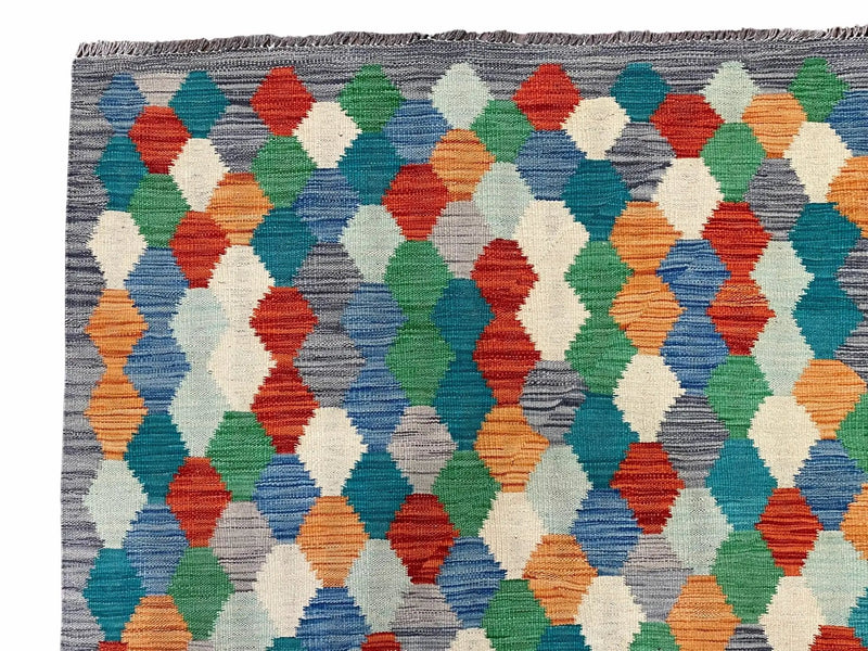 6.5 x 9.5 Colorful Chobi Kilim Rug 6 x 9 Multicolor Turkish Kilim Rug 7x10 Chobi Kilim Rug Playroom Rug Wool Kilim Rug 6x9 New Tribal Kilim by Jewel Rugs