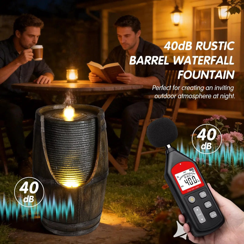 Wooden Barrel Style Outdoor Water Fountain with Lights by HouseOfZazla