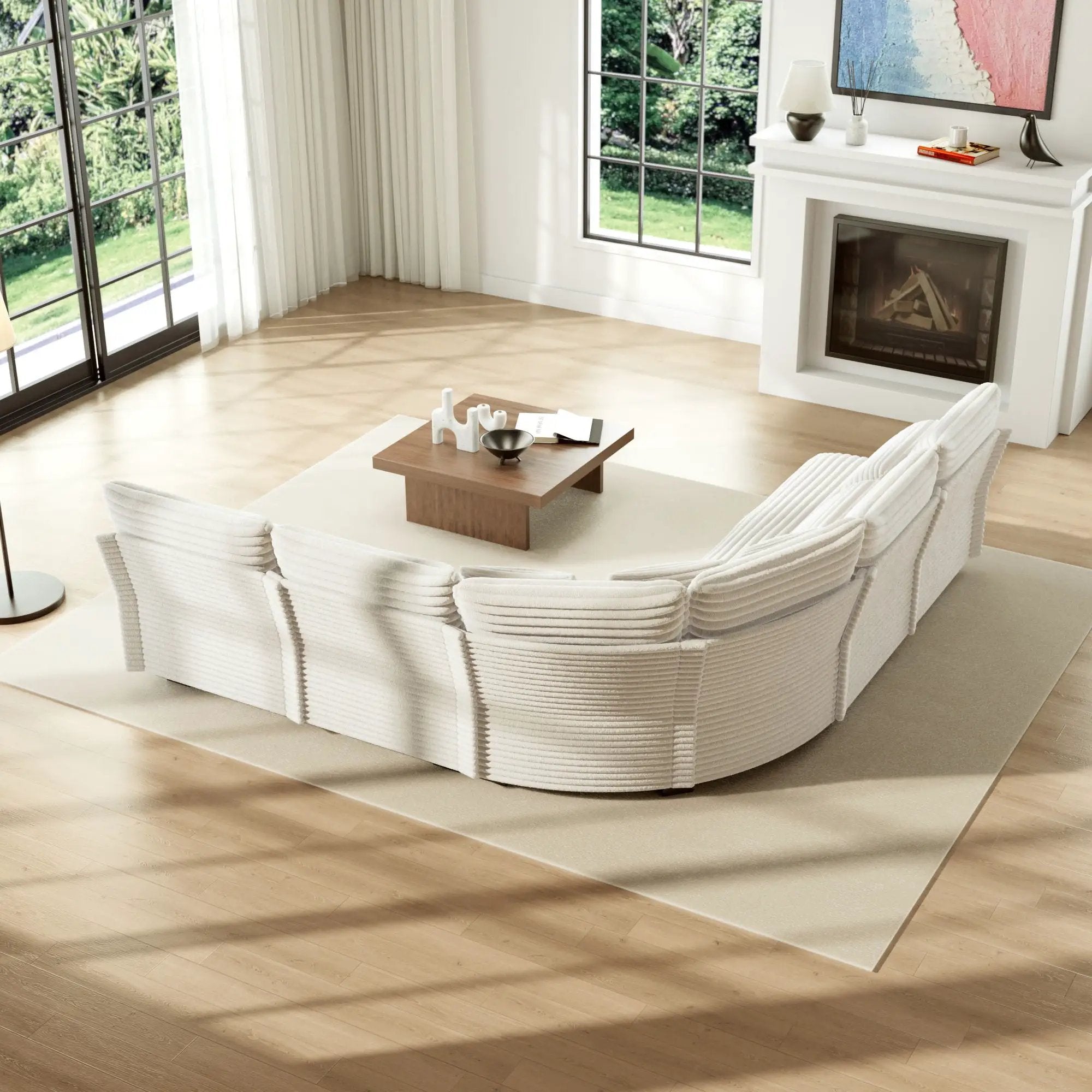 5 Seater L Shaped Sectional Sofa With Curved Corner, 7 Pillows by Unique Piece Furniture