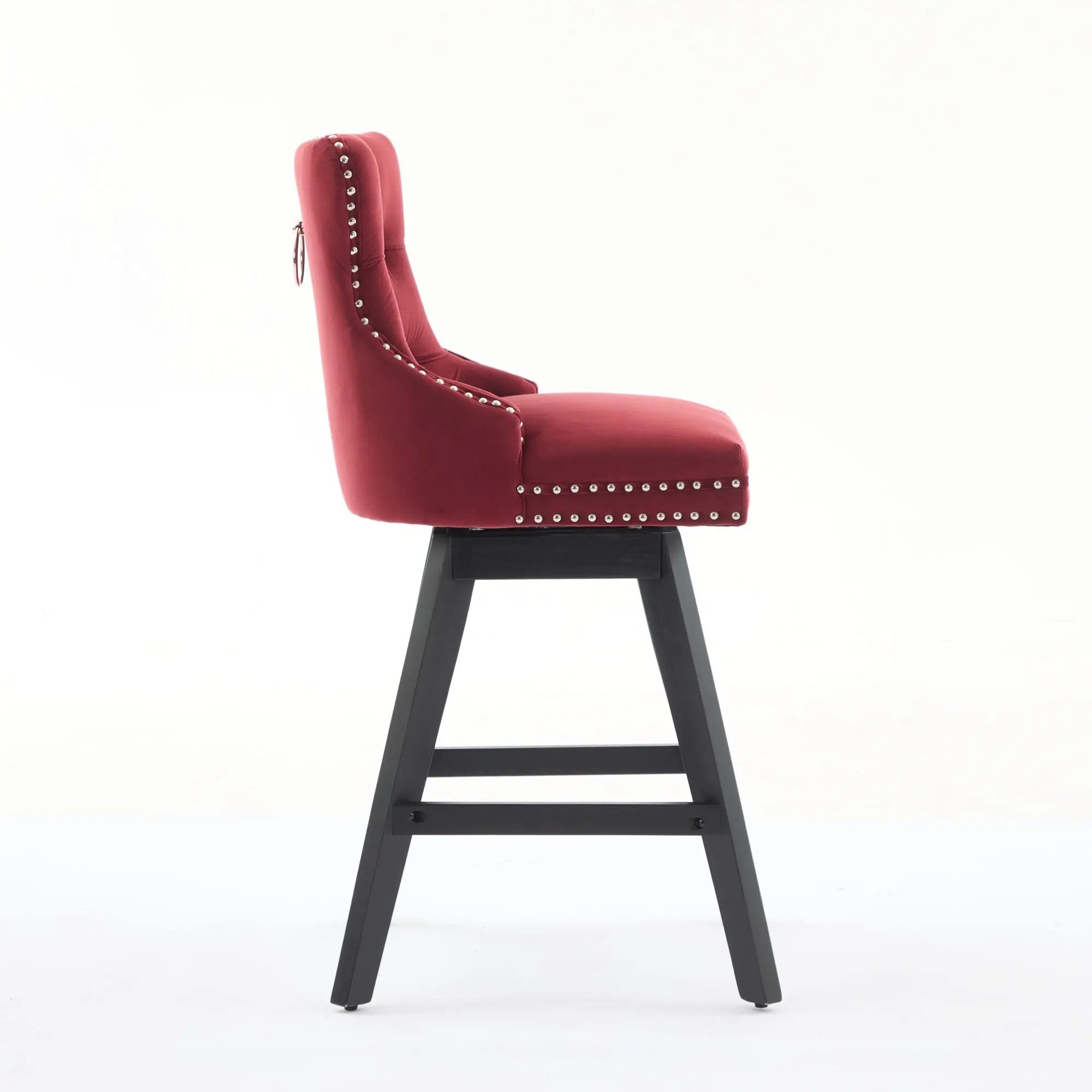 Swivel Velvet Barstools with Button Tufted Decoration - Set of 2 (Wine Red) by HouseOfZazla