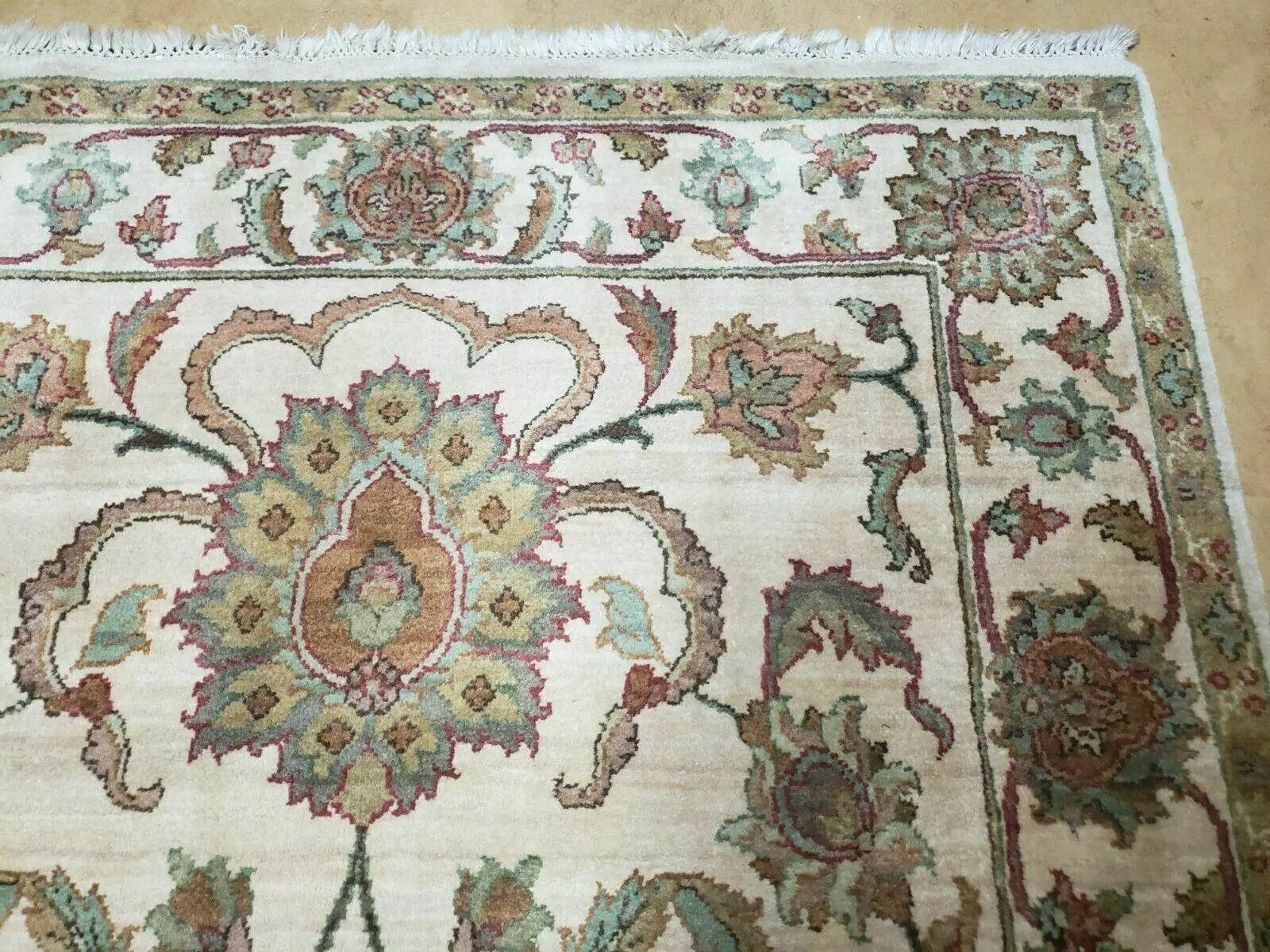 4x12 Vintage Oriental Runner Rug Hand Knotted Indian Agra Wool Tea Washed Beige by Jewel Rugs