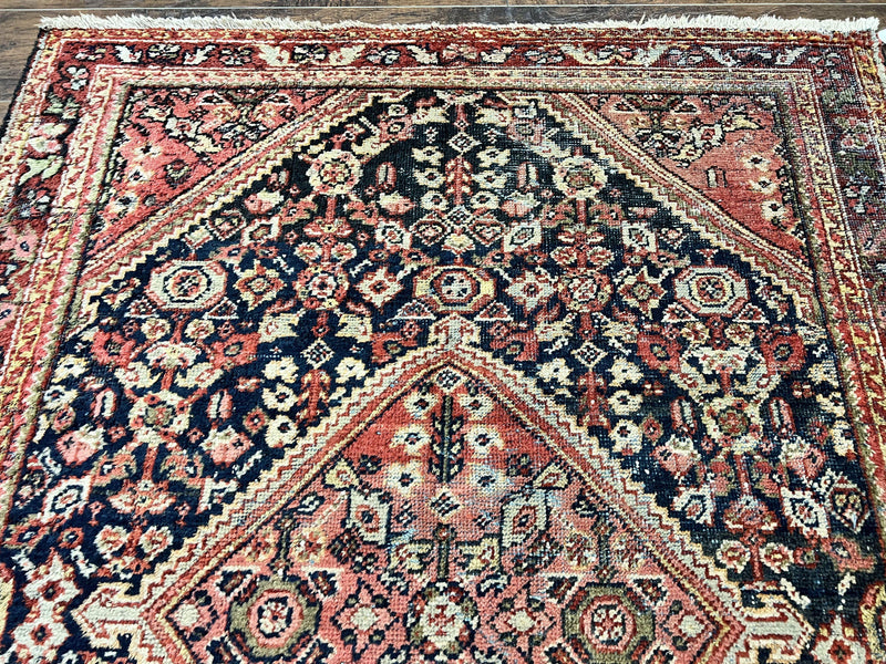 Antique Persian Mahal Rug 4x7, Wool Hand Knotted Tribal Geometric Carpet by Jewel Rugs