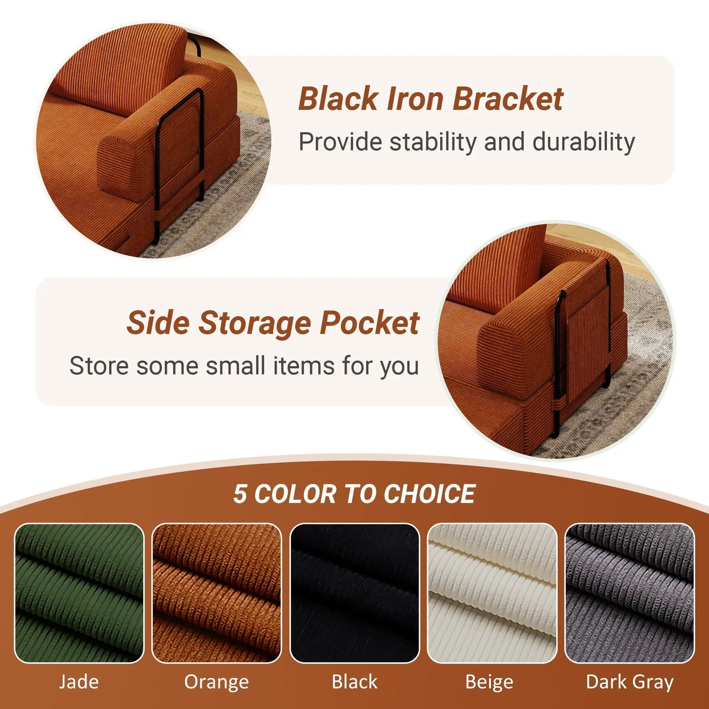 Convertible Sleeper Sofa Bed With Cylindrical Pillow, Fixed Shape Frame by Unique Piece Furniture