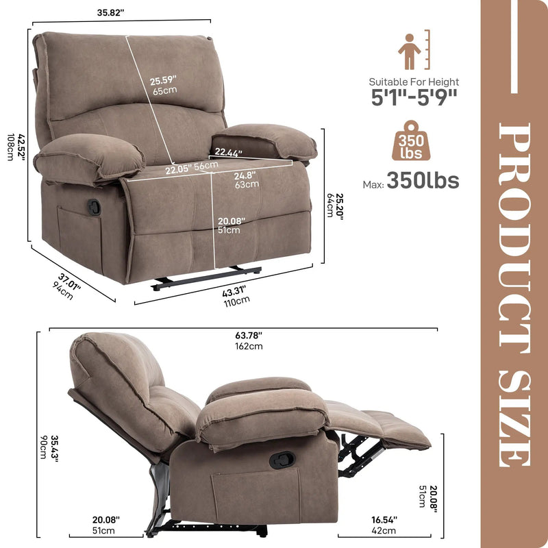 Oversized Manual Recliner Chair Sofa for Living Room by HouseOfZazla