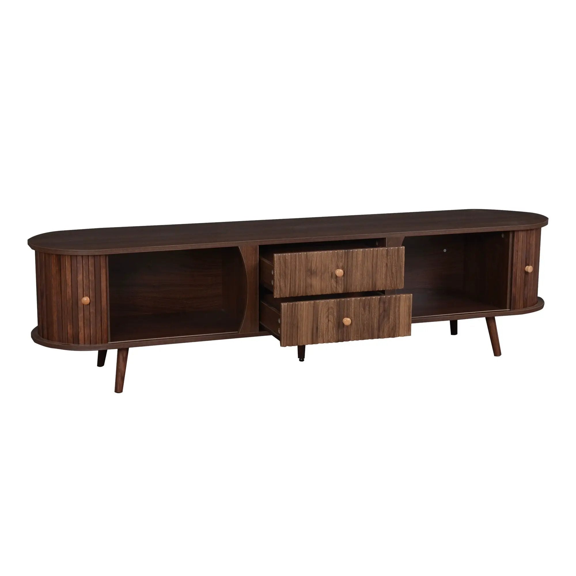 70" TV Stand With Tambour Doors And Fluted Drawers - Dark Brown by Unique Piece Furniture