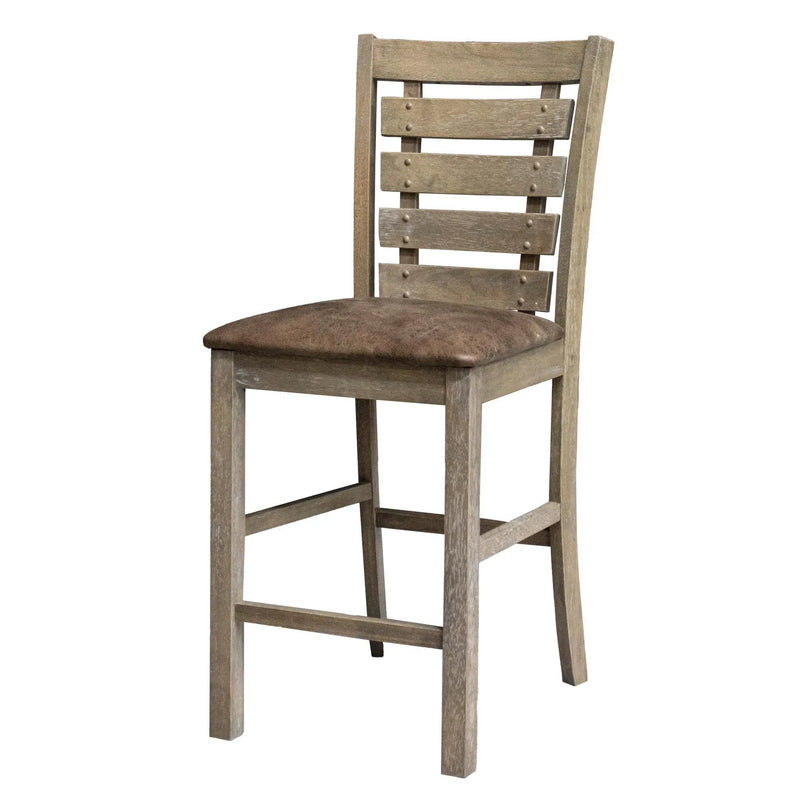Dining Counter Height Chairs Modern Farmhouse Rustic Look Distressed Design Ladderback Solid Wood (Set of 2) - Grayish Brown by Unique Piece Furniture
