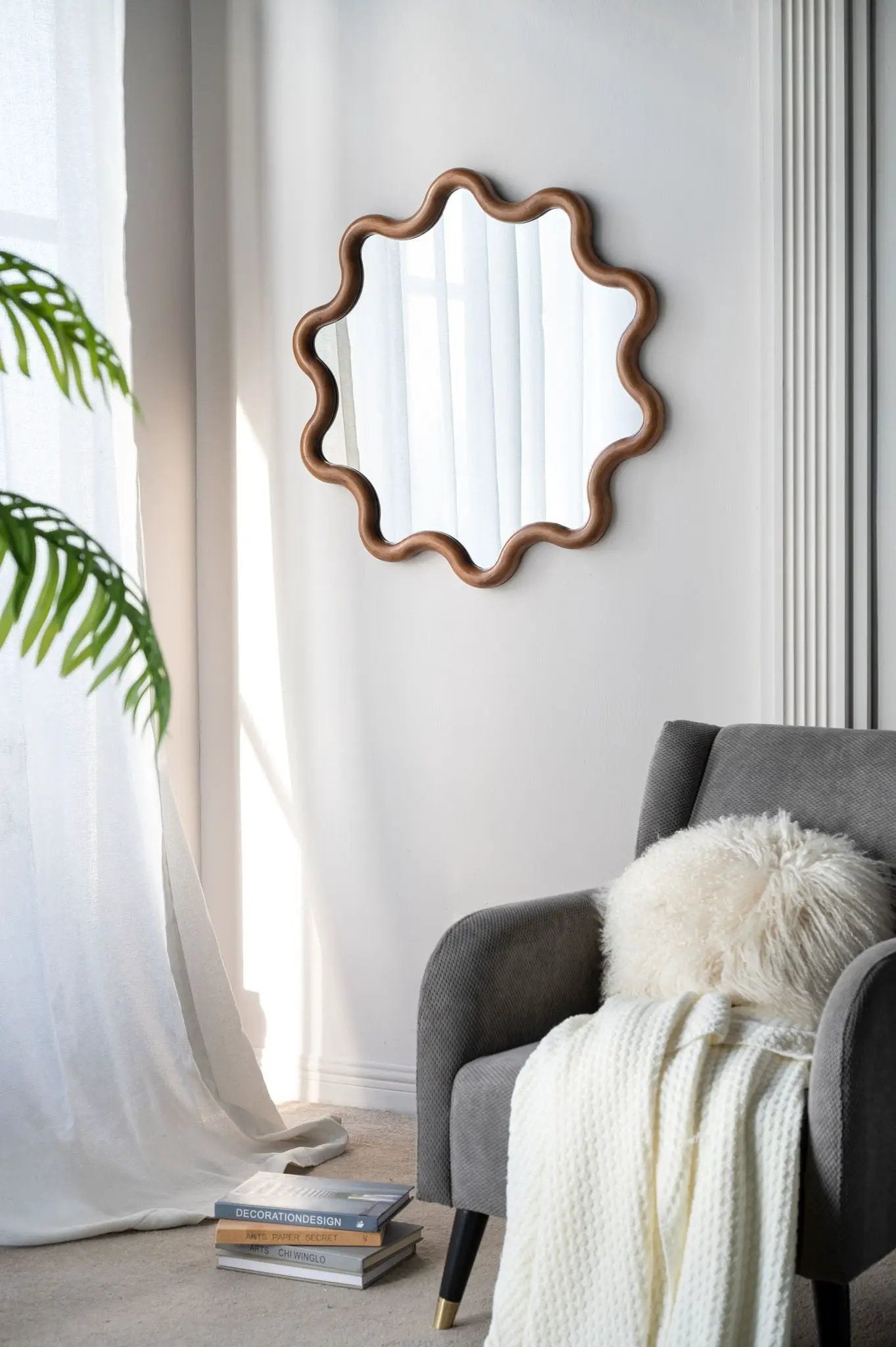 Wooden Accent Mirror With Unique Frame, Wall Mirror For Living Room Bedroom Entryway - Brown by Unique Piece Furniture