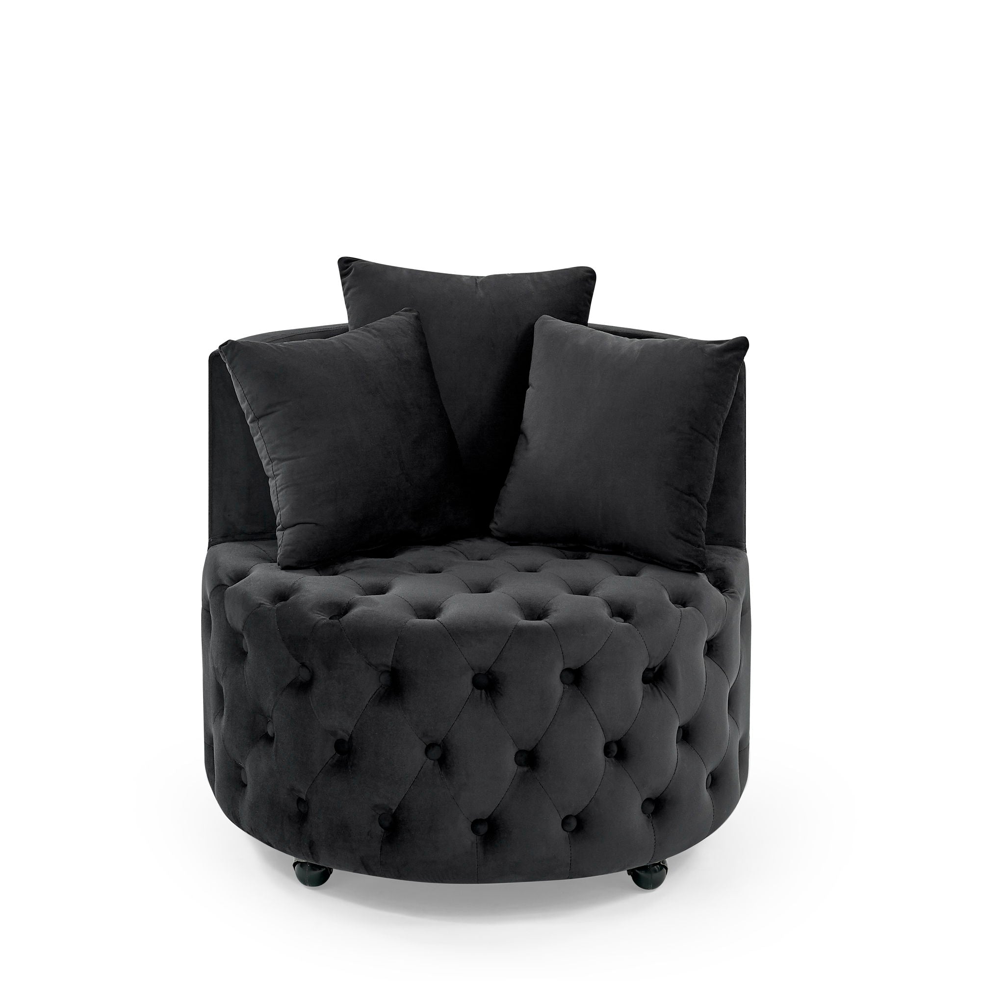 Modern Upholstered Swivel Chair With Button Tufted Design And Movable Wheels by HouseOfZazla
