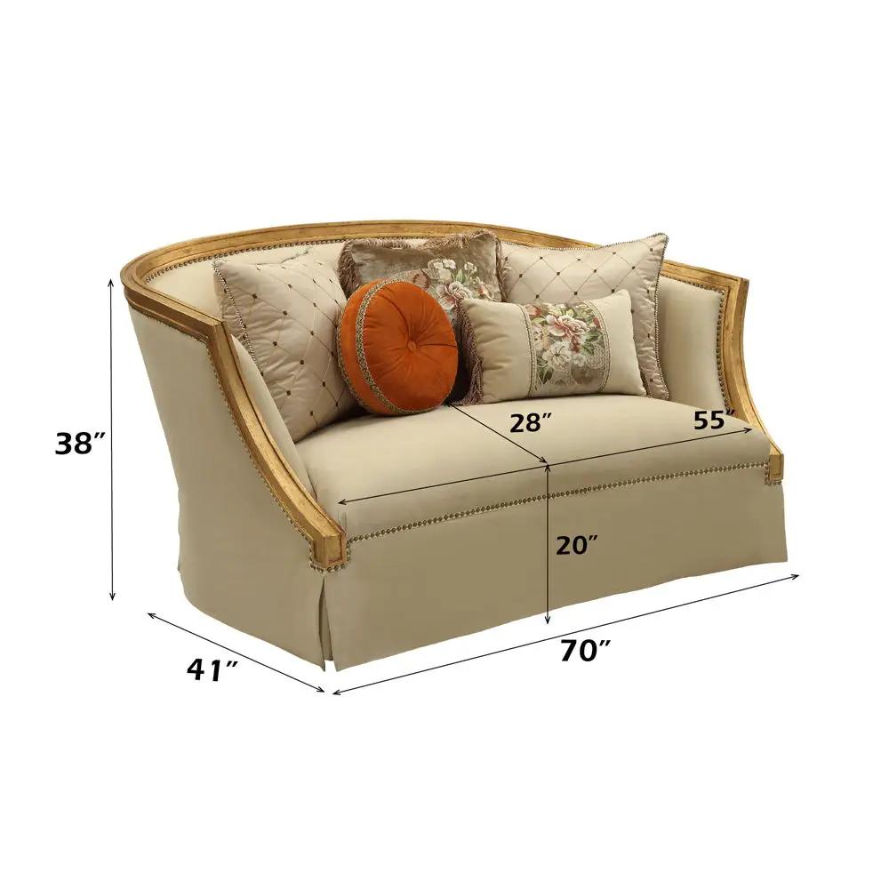 Daesha - Loveseat With 5 Pillows - Tan Flannel & Antique Gold by Unique Piece Furniture