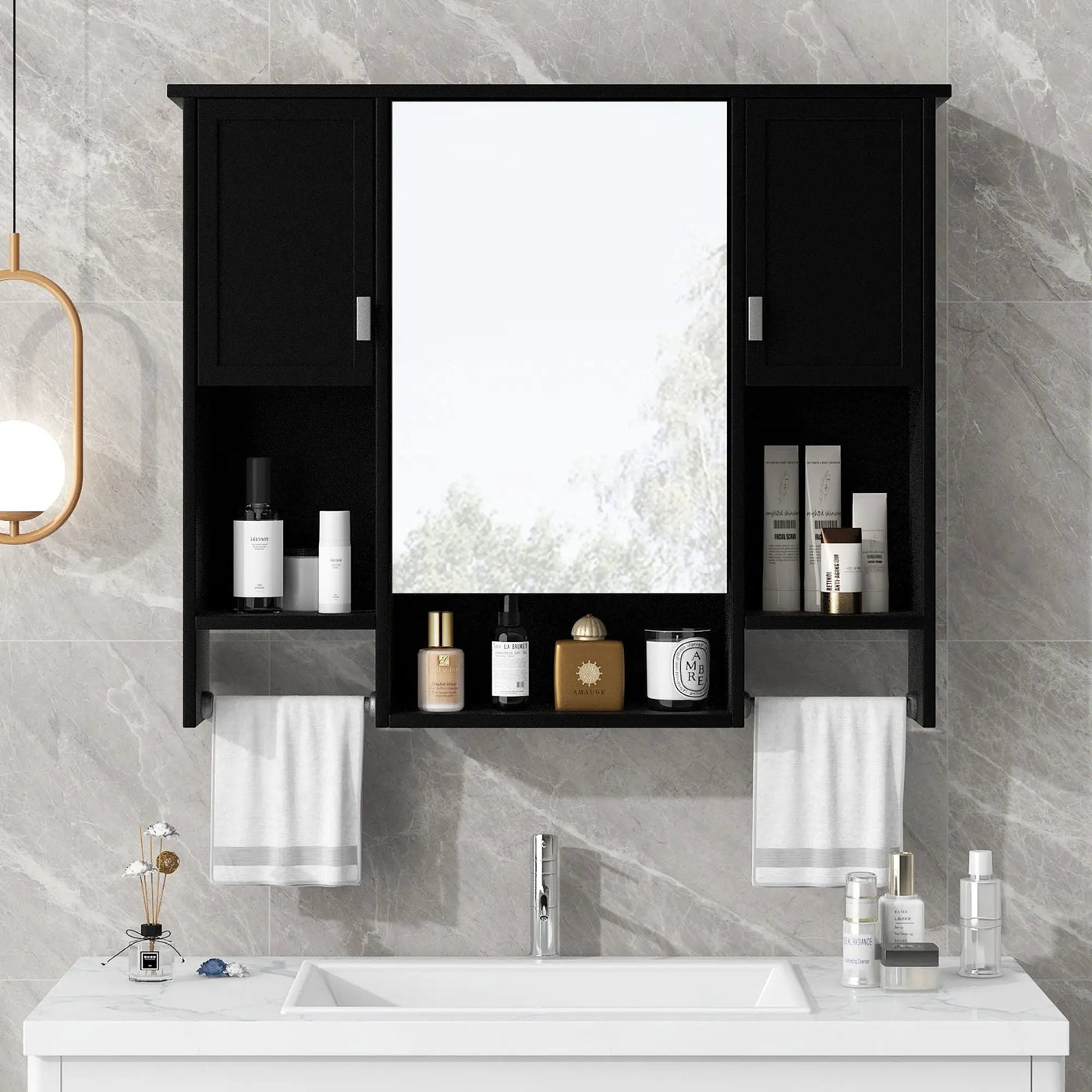 Wall Mounted Bathroom Storage Cabinet With Mirror, Medicine Cabinet With Towel Bar by Unique Piece Furniture