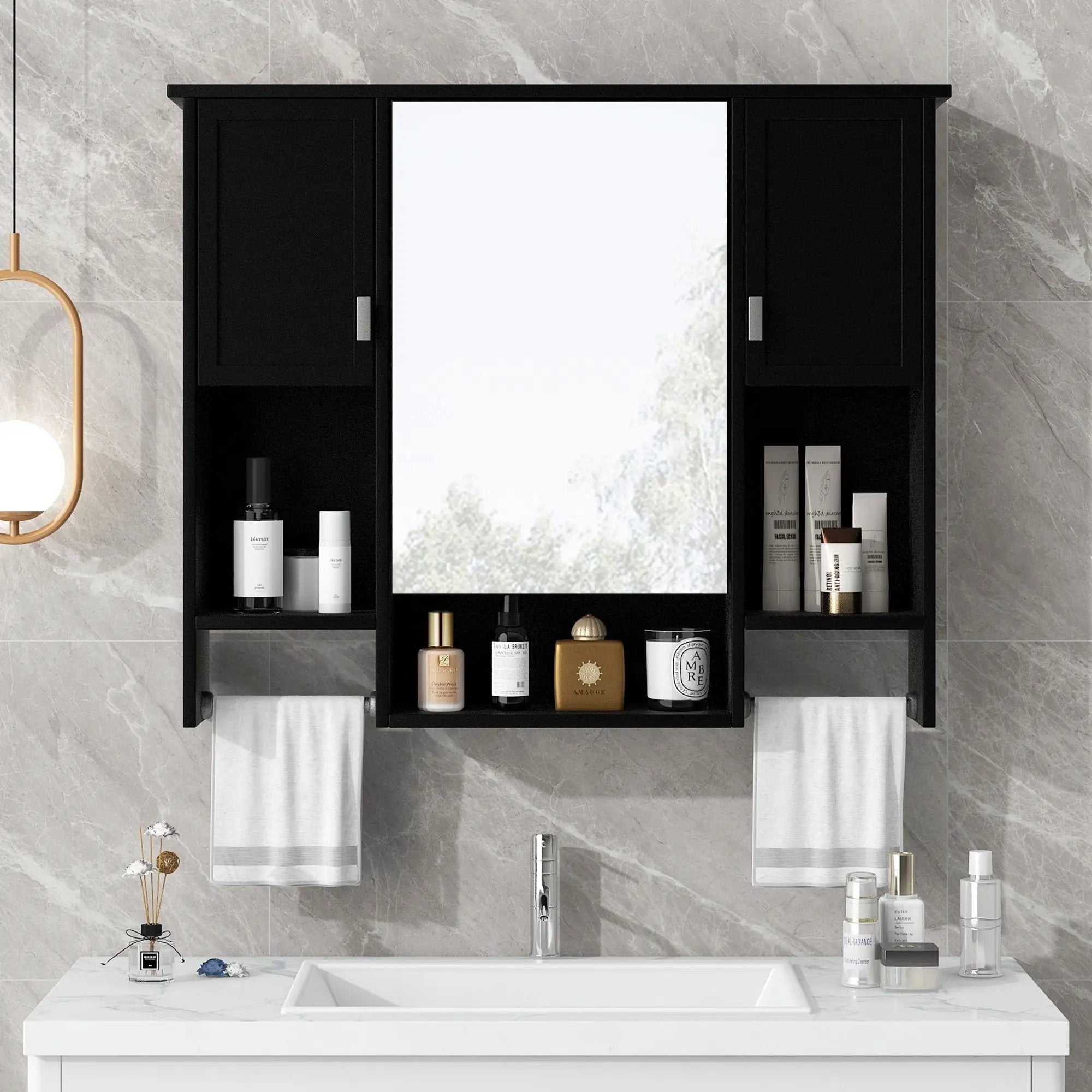 Wall Mounted Bathroom Storage Cabinet With Mirror, Medicine Cabinet With Towel Bar by Unique Piece Furniture