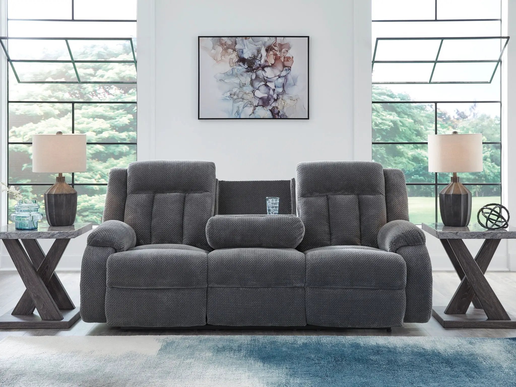 Observation - Reclining Power Sofa With Drop Down Table - Steel by Unique Piece Furniture