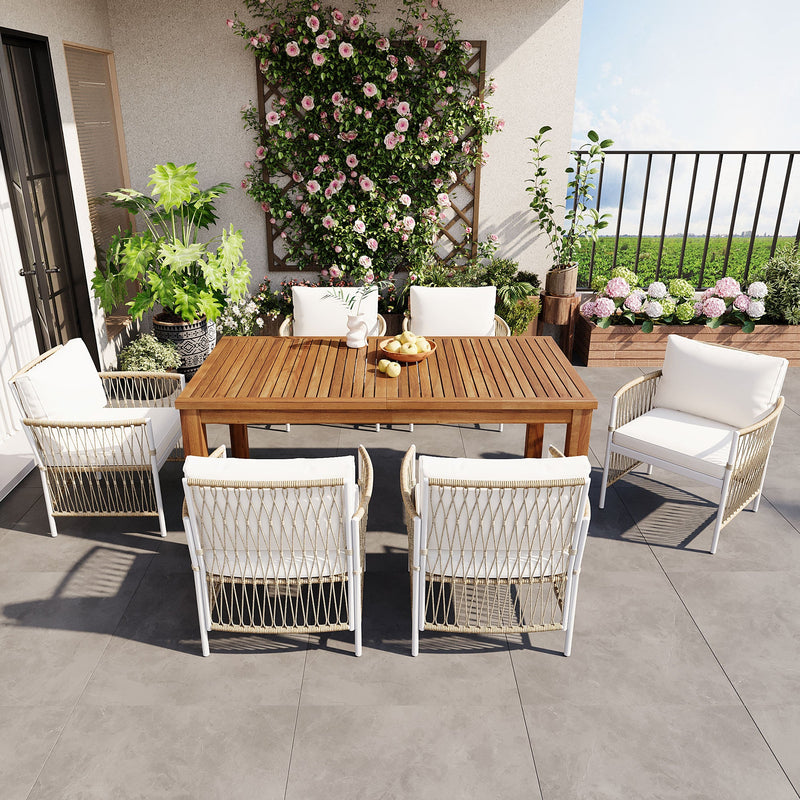 TOPMAX Patio 7pcs Wooden Dining Table Set by HouseOfZazla