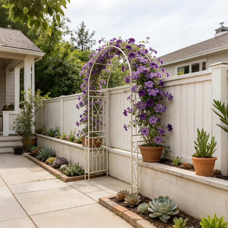 Metal Garden Arch W55'' x H94.5'' - Cream White Outdoor Arbor by HouseOfZazla