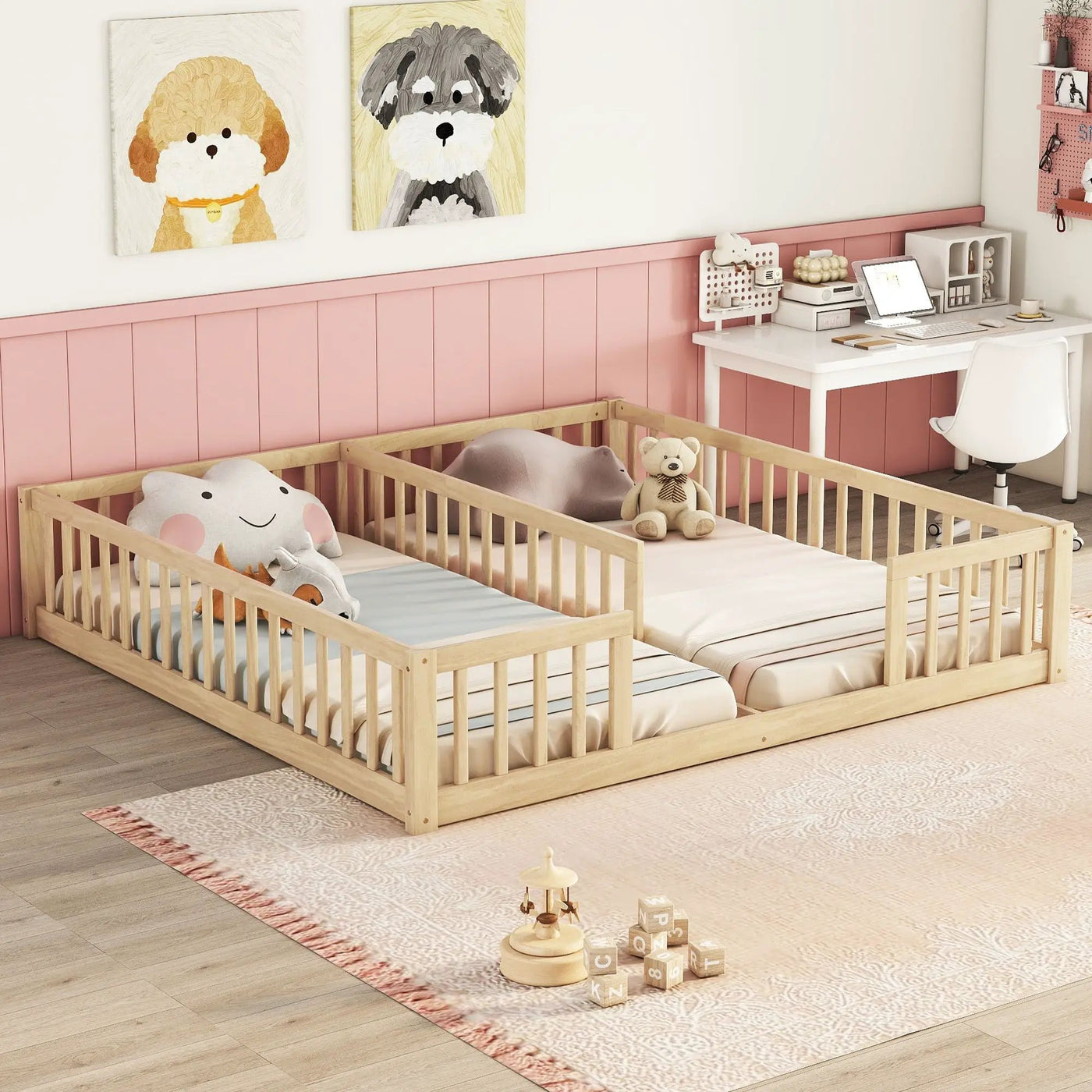 Double Floor Bed With Fence, Guardrails, Without Door by HouseOfZazla
