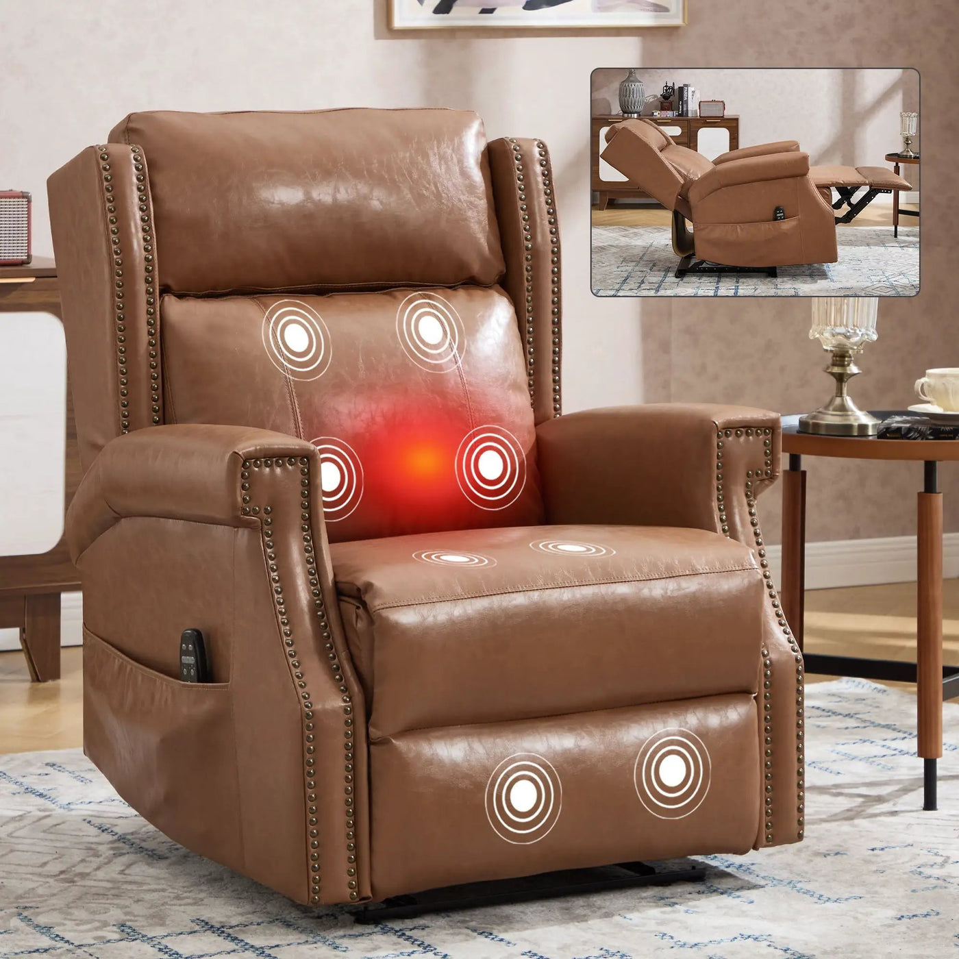Manual Recliner Chair With Heavy Duty Motion Mechanism, 8 Vibrating Nodes And 3 Massage Modes For Living Room by HouseOfZazla