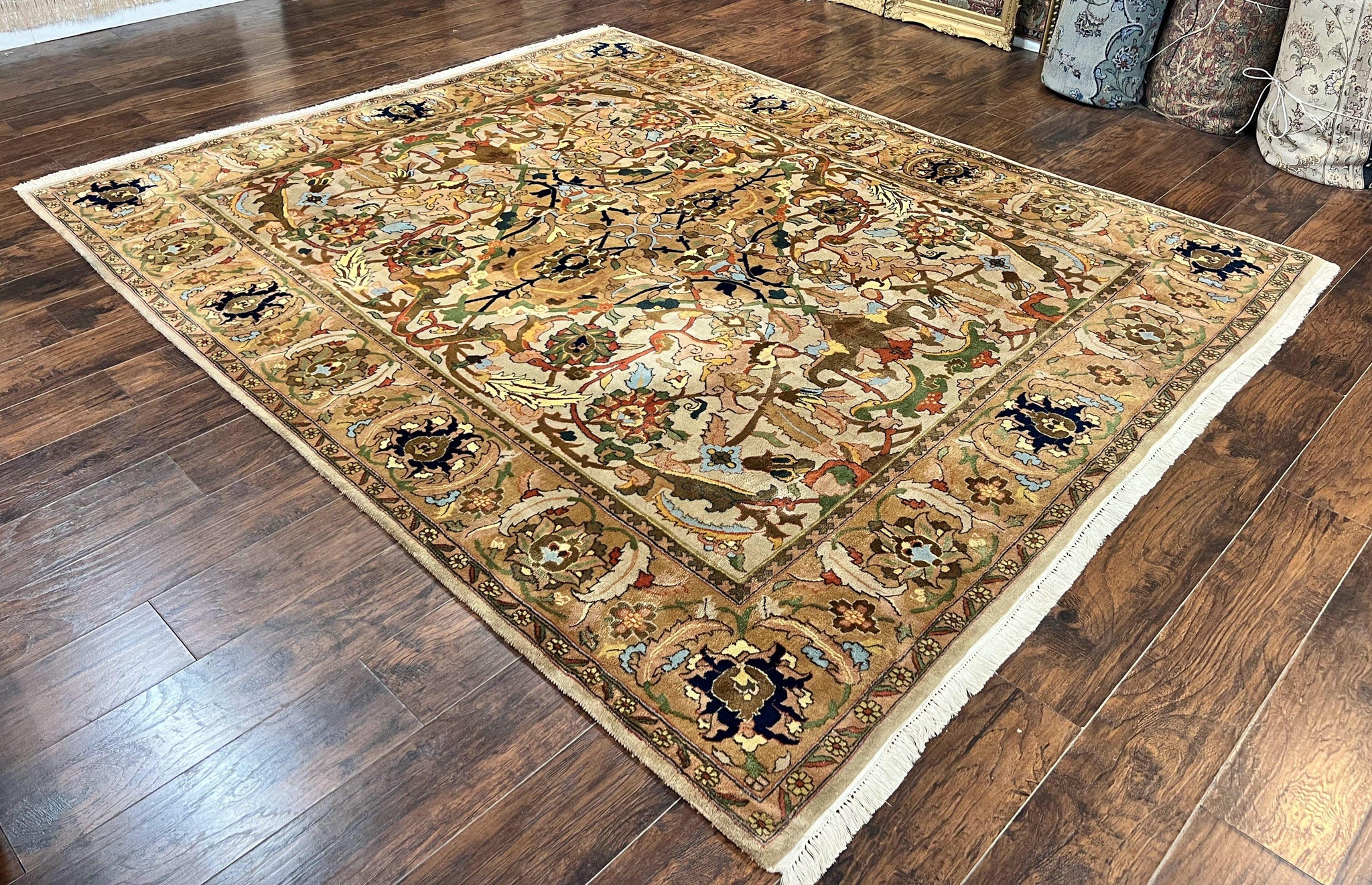 Indian Agra Rug 8x10, Wool Vintage Handmade Carpet, Gray Brown by Jewel Rugs