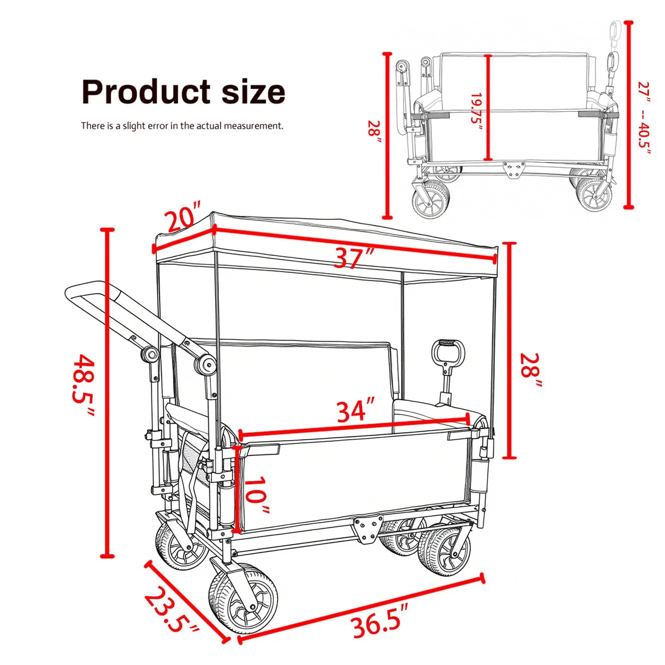 3-in-1 Folding Wagon Cart with Bench Seat, Canopy & Storage by HouseOfZazla