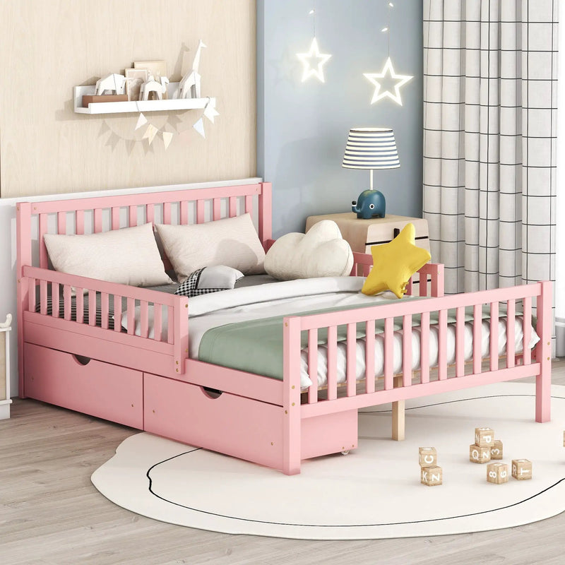 Platform Bed With Guardrails On Both Sides And 2 Storage Drawers by HouseOfZazla