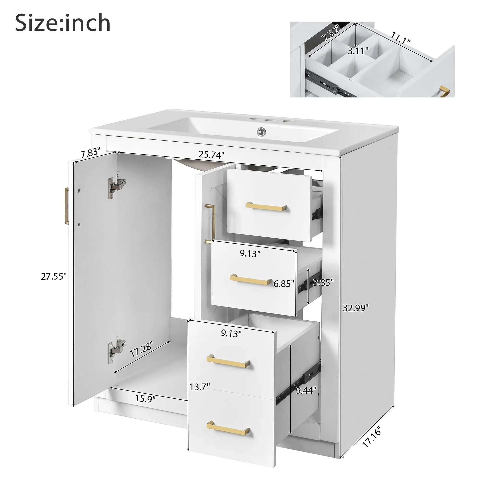 Bathroom Vanity With Sink, Storage Cabinet, Freestanding Set With 3 Drawers & Soft Closing Doors by Unique Piece Furniture
