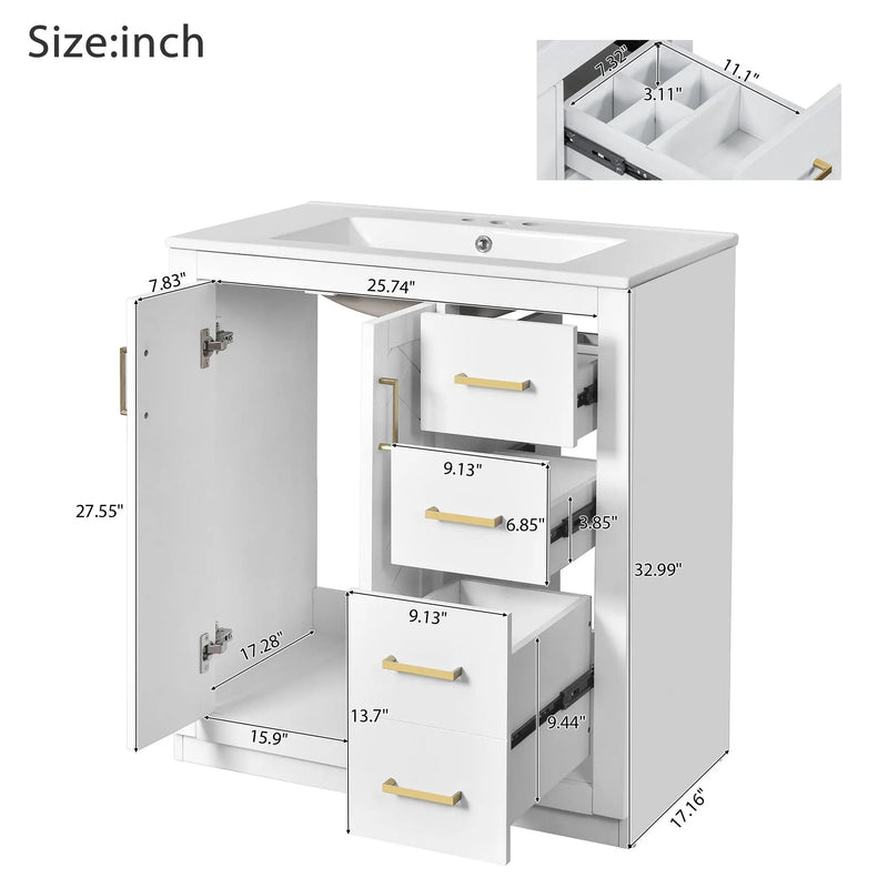 Bathroom Vanity With Sink, Storage Cabinet, Freestanding Set With 3 Drawers & Soft Closing Doors by Unique Piece Furniture