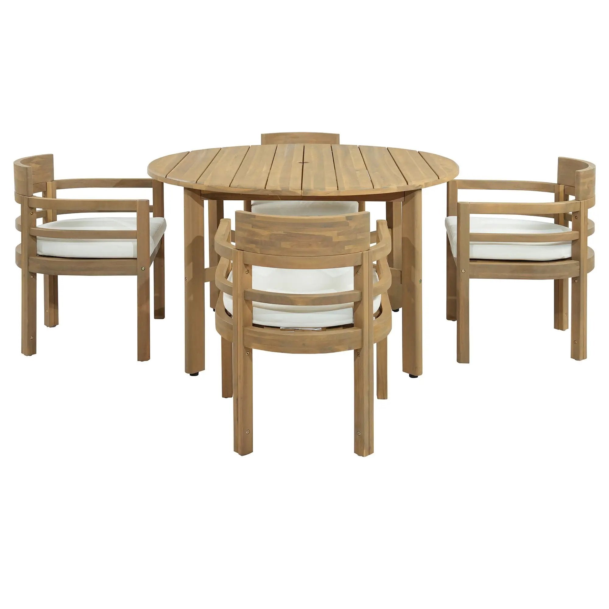 5 Piece Round Patio Table & Cushioned Armrest Chairs, Outdoor Dining Set With Umbrella Hole by HouseOfZazla