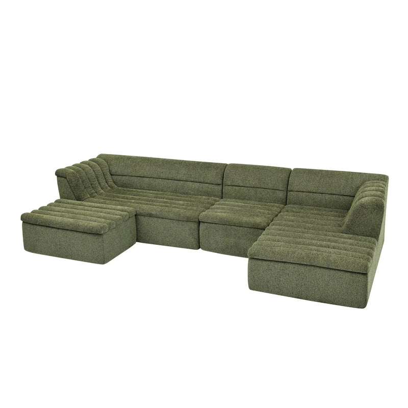 U-Shaped Modular Sectional Sofa With Chaise And Movable Ottoman With Wave-Shaped Armrest by HouseOfZazla