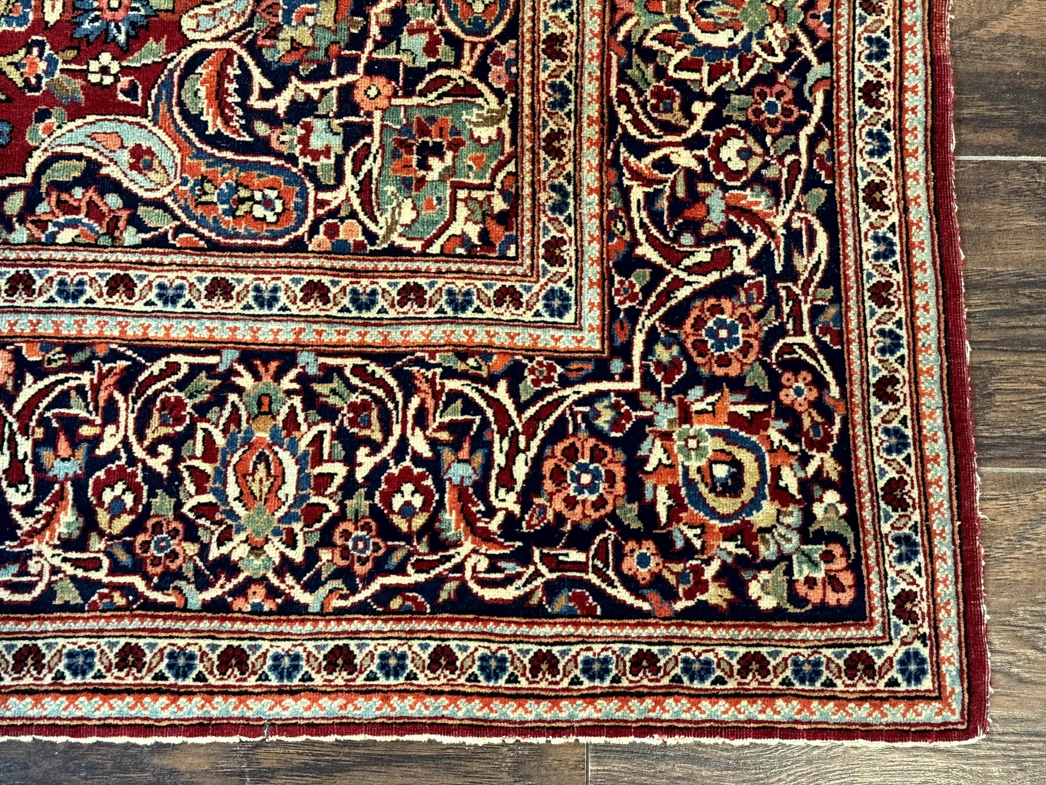 Persian Kashan Rug 4x7, Red and Navy Blue, Floral Antique Carpet by Jewel Rugs