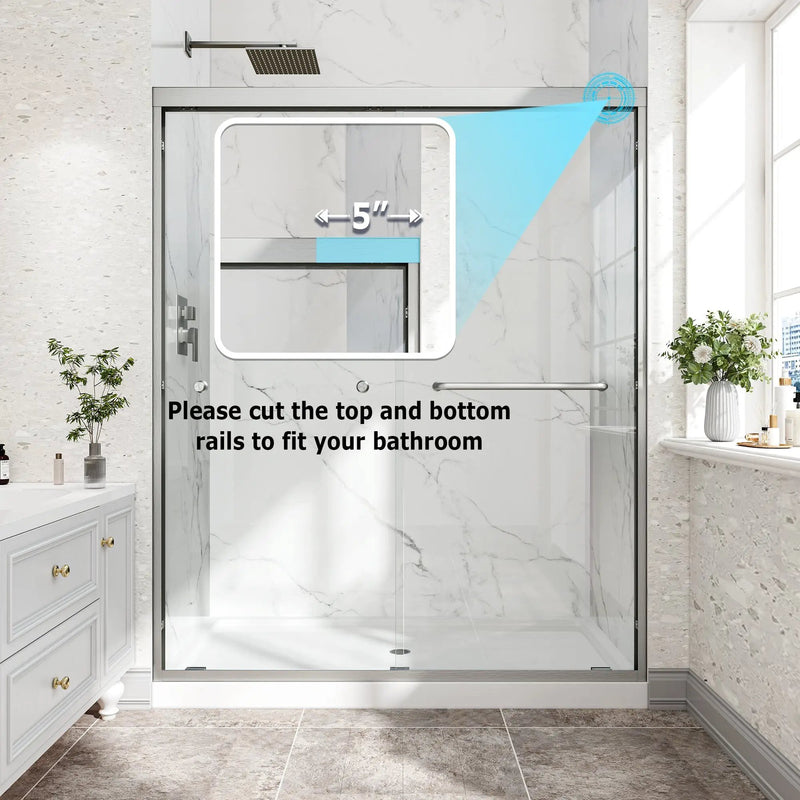 Brushed Nickel Reversible Installation Double Bypass Sliding Shower Door by HouseOfZazla