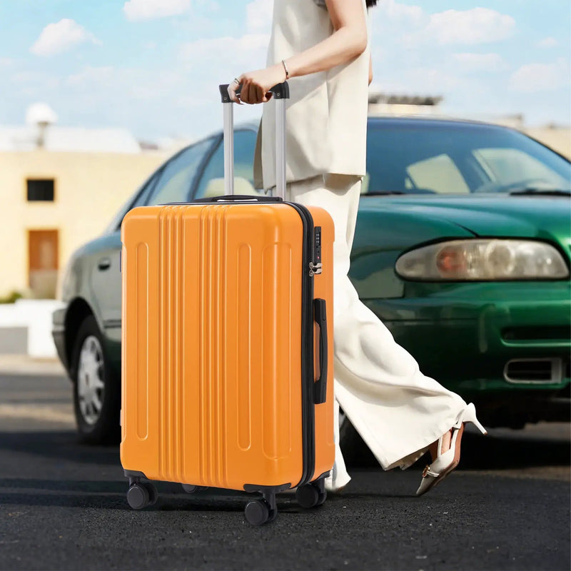 3-Piece ABS Spinner Wheel Luggage Set in Black and Orange by HouseOfZazla