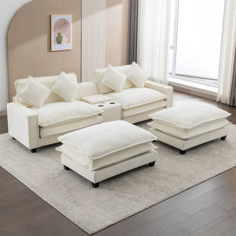 Sectional Sofa Upholstered Sofa With Two Removable Ottoman, Two USB Ports, Two Cup Holders And Large Storage Box For Living Room by Unique Piece Furniture