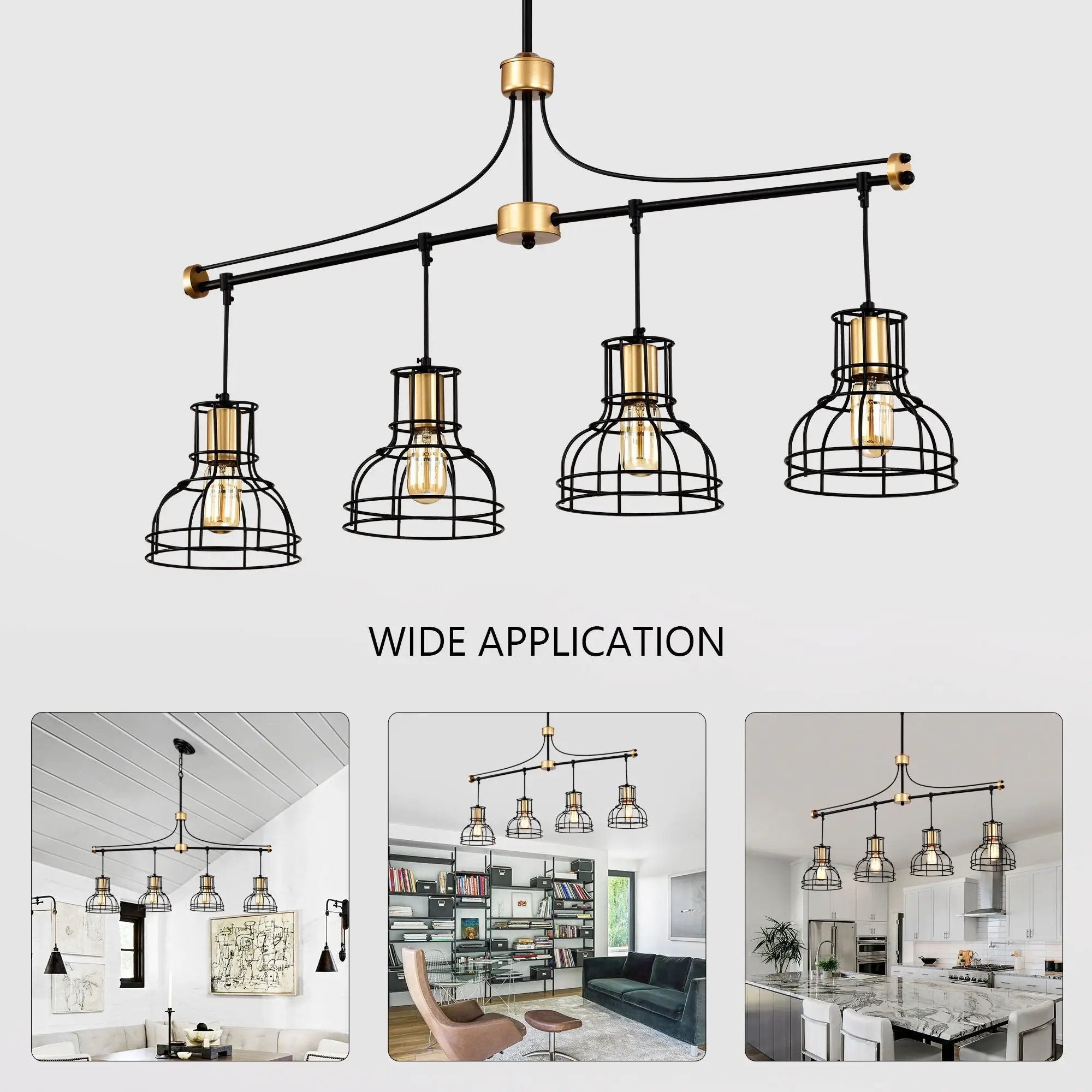 Dining Room Light Fixture / Chandelier Table, 40 -" Hanging For Farmhouse Linear Chandeliers, 5 Light Kitchen Island Lighting Ceiling Chandelier, With Metal Lampshade - Gold / Matte Black by HouseOfZazla