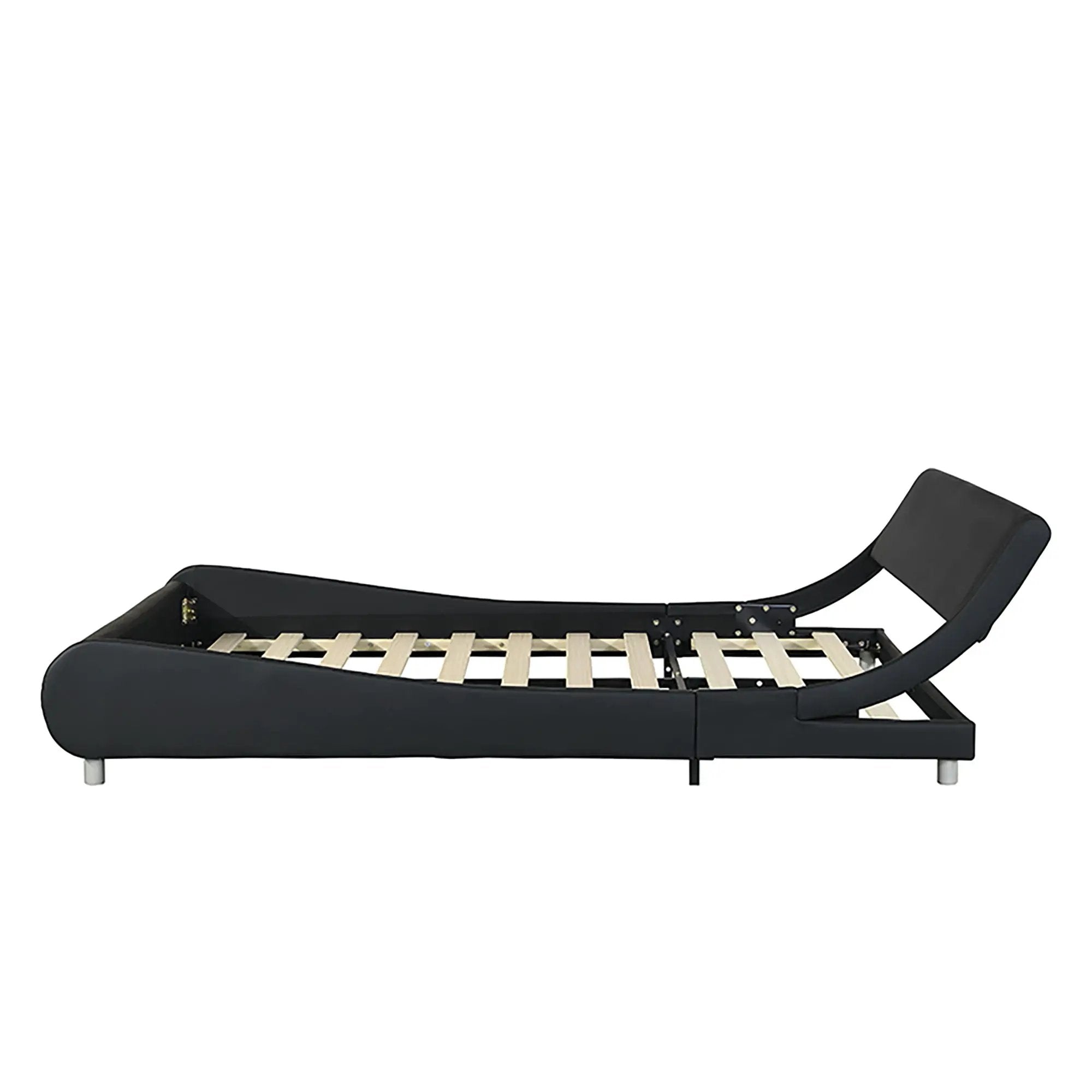 Queen Size Upholstered Platform Bed Frame With LED Lighting, Curve Design, Slat Support, No Box Spring Needed - Black by HouseOfZazla