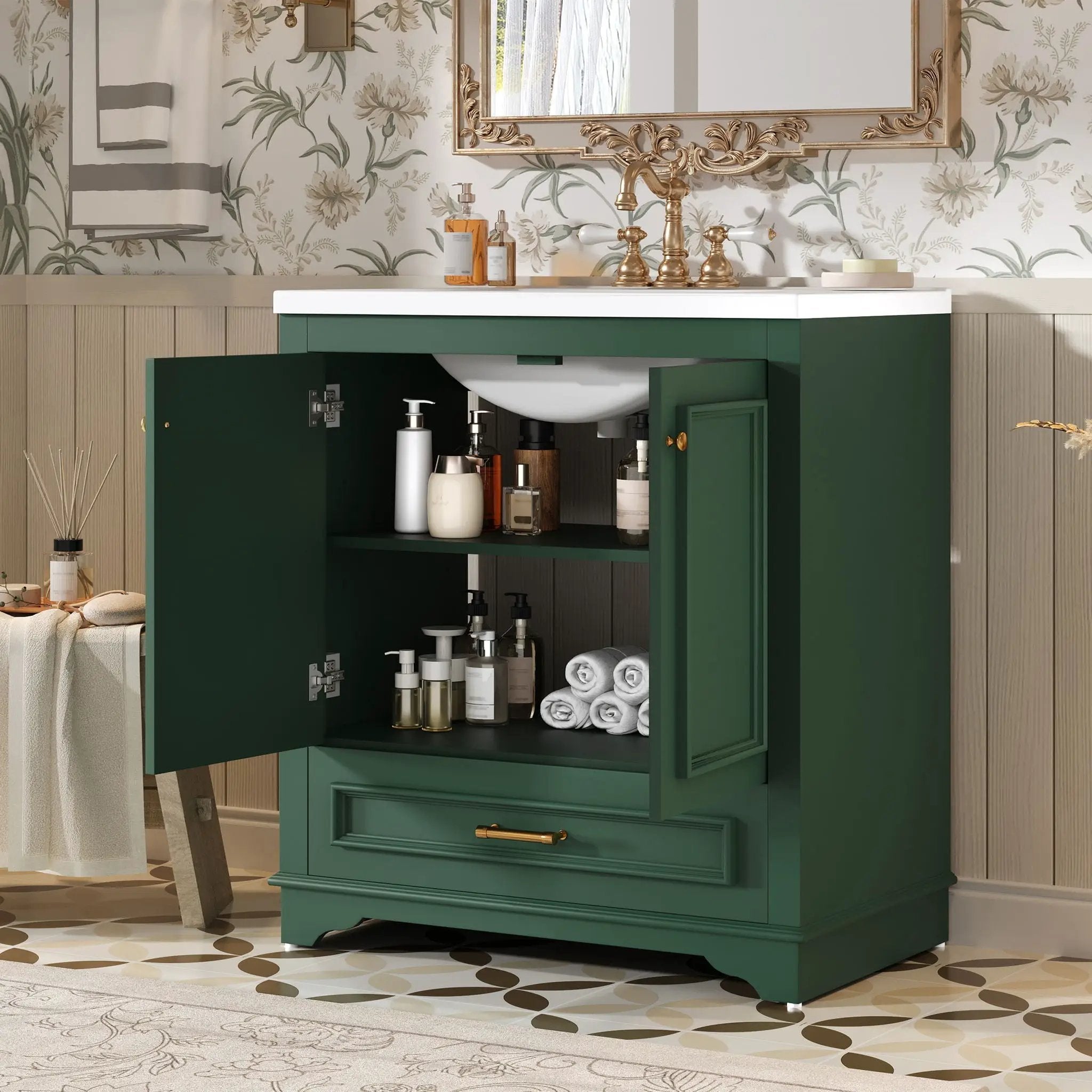 Bathroom Vanity With Sink, Cabinet & 2 Soft Closing Doors & Adjustable Shelf by HouseOfZazla