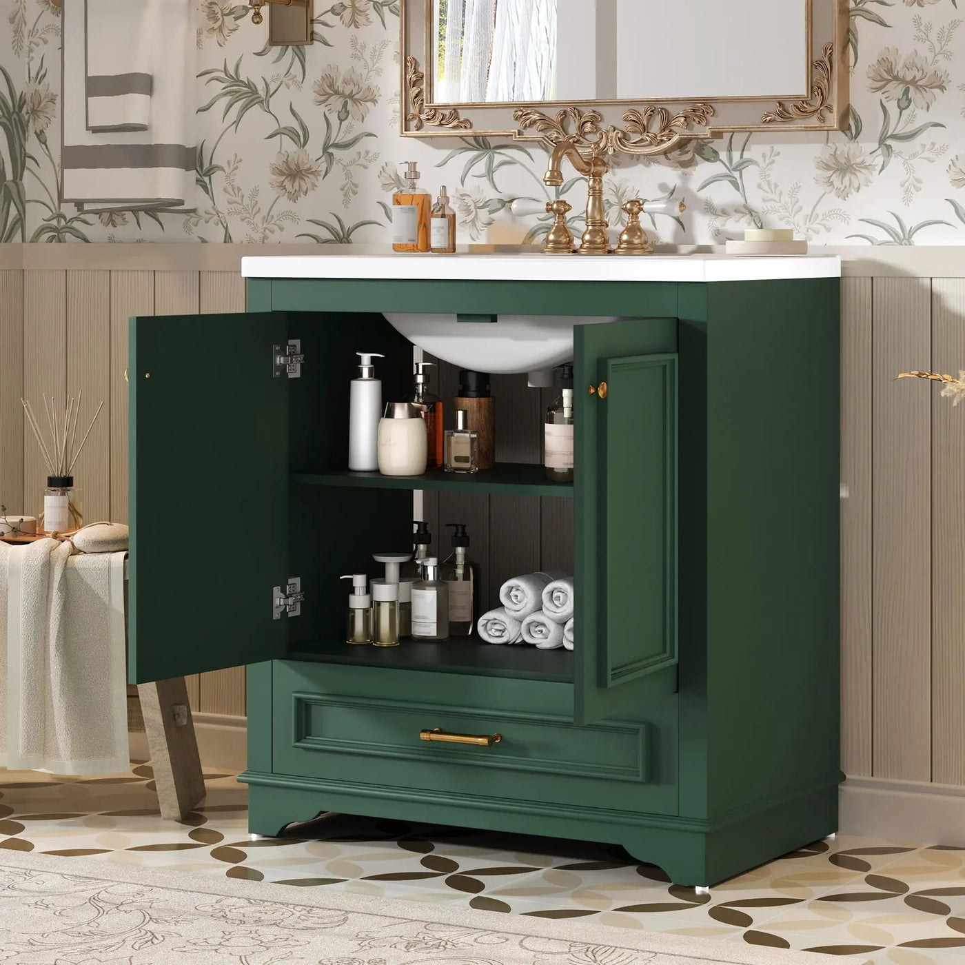 Bathroom Vanity With Sink, Cabinet & 2 Soft Closing Doors & Adjustable Shelf by Unique Piece Furniture