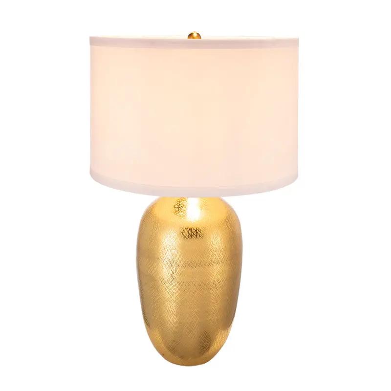 D15x25.7' Round Aluminum Sheet Gold Table Lamp with White Fabric Shade by HouseOfZazla