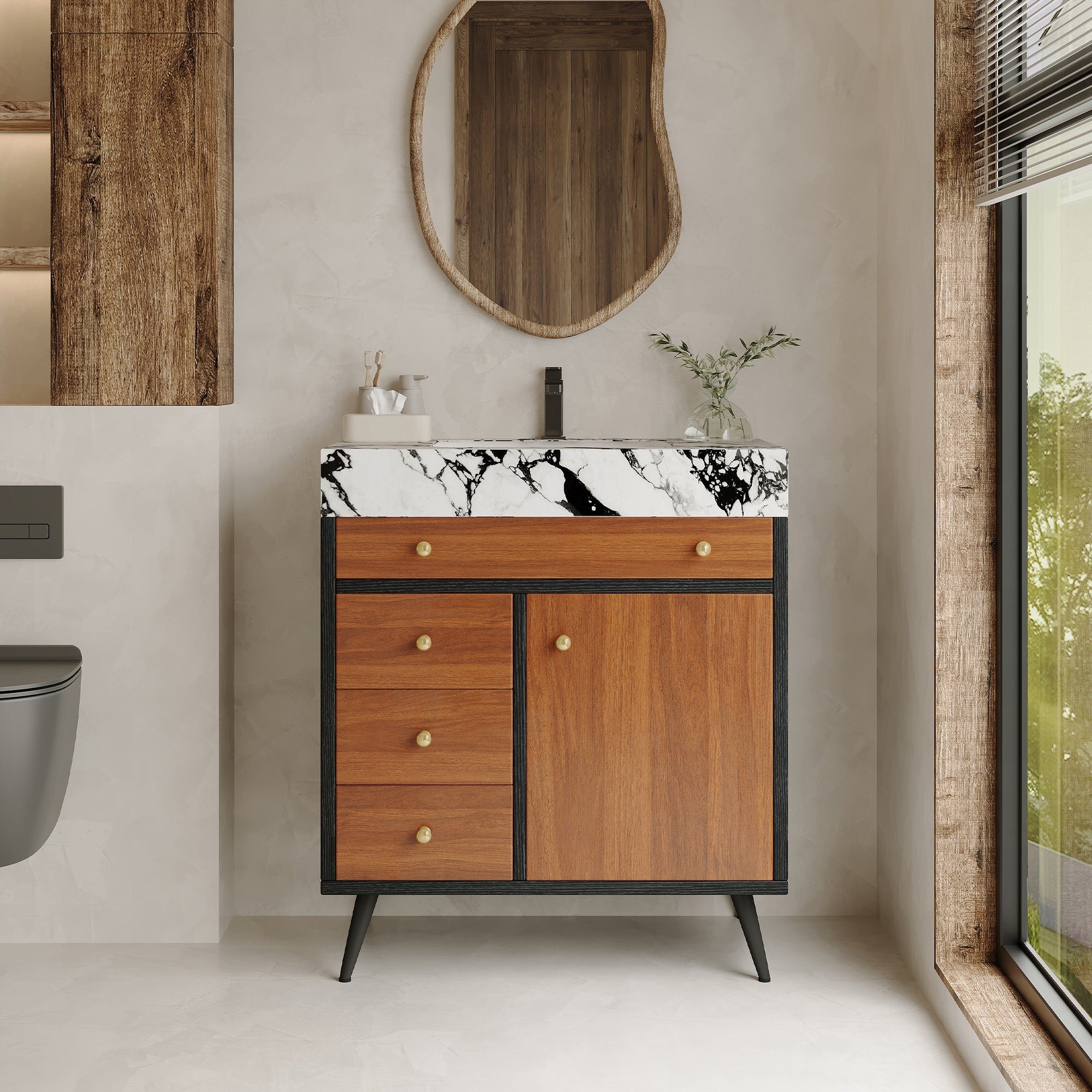 Modern Free-Standing Bathroom Vanity with Ceramic Sink & Sintered Stone Top by HouseOfZazla